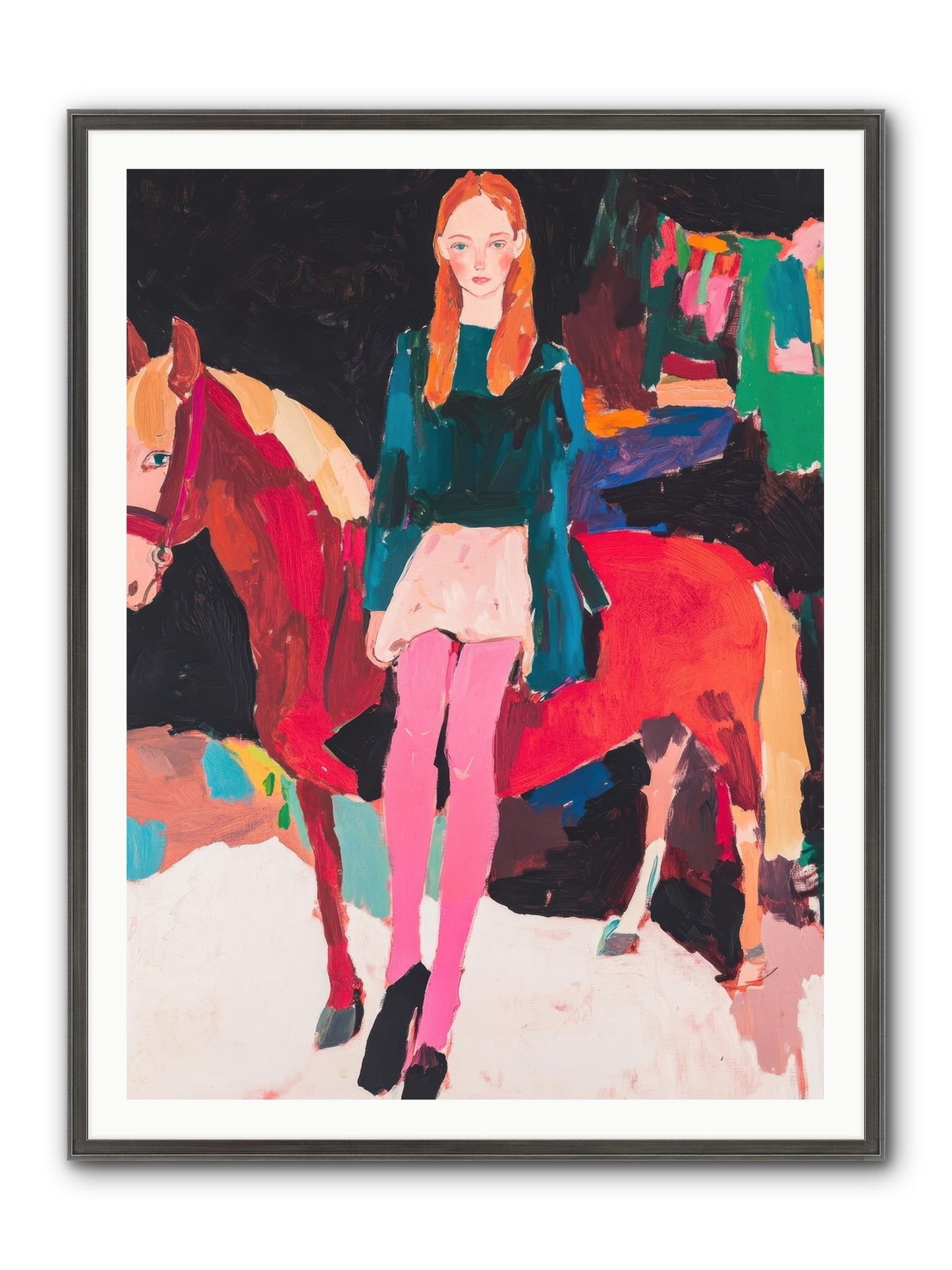 Ruby Hoofbeats Framed Print - Slimwoods Black/Silver 36x48