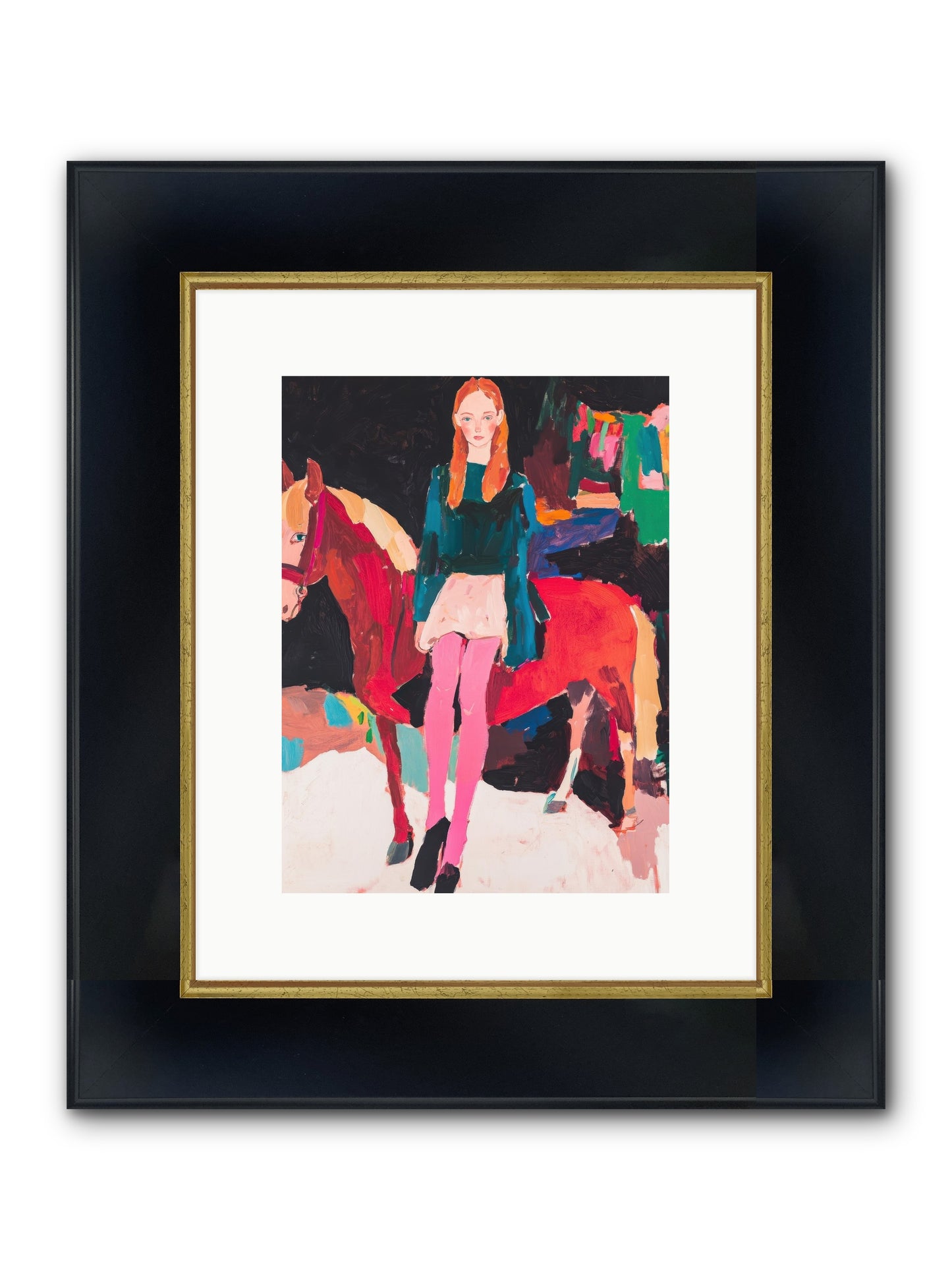 Ruby Hoofbeats Framed Print - Wide Black w/Gold 9x12