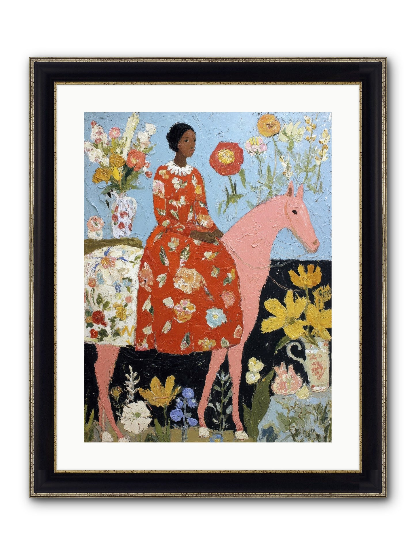 Ruby Lace & Morning Framed Print - Black & Gold 18x24