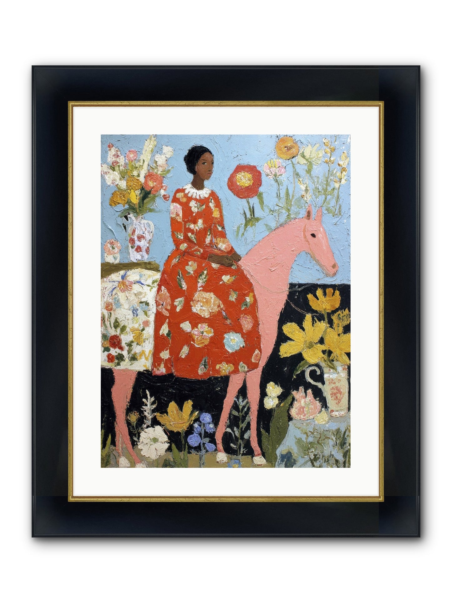Ruby Lace & Morning Framed Print - Wide Black w/Gold 18x24