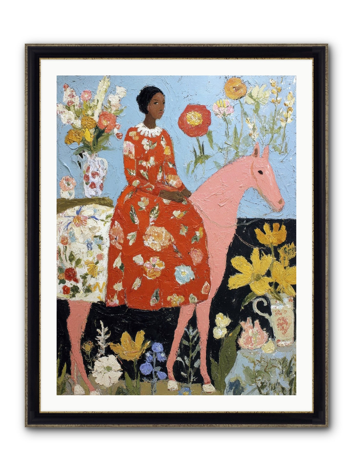 Ruby Lace & Morning Framed Print - Black & Gold 30x40