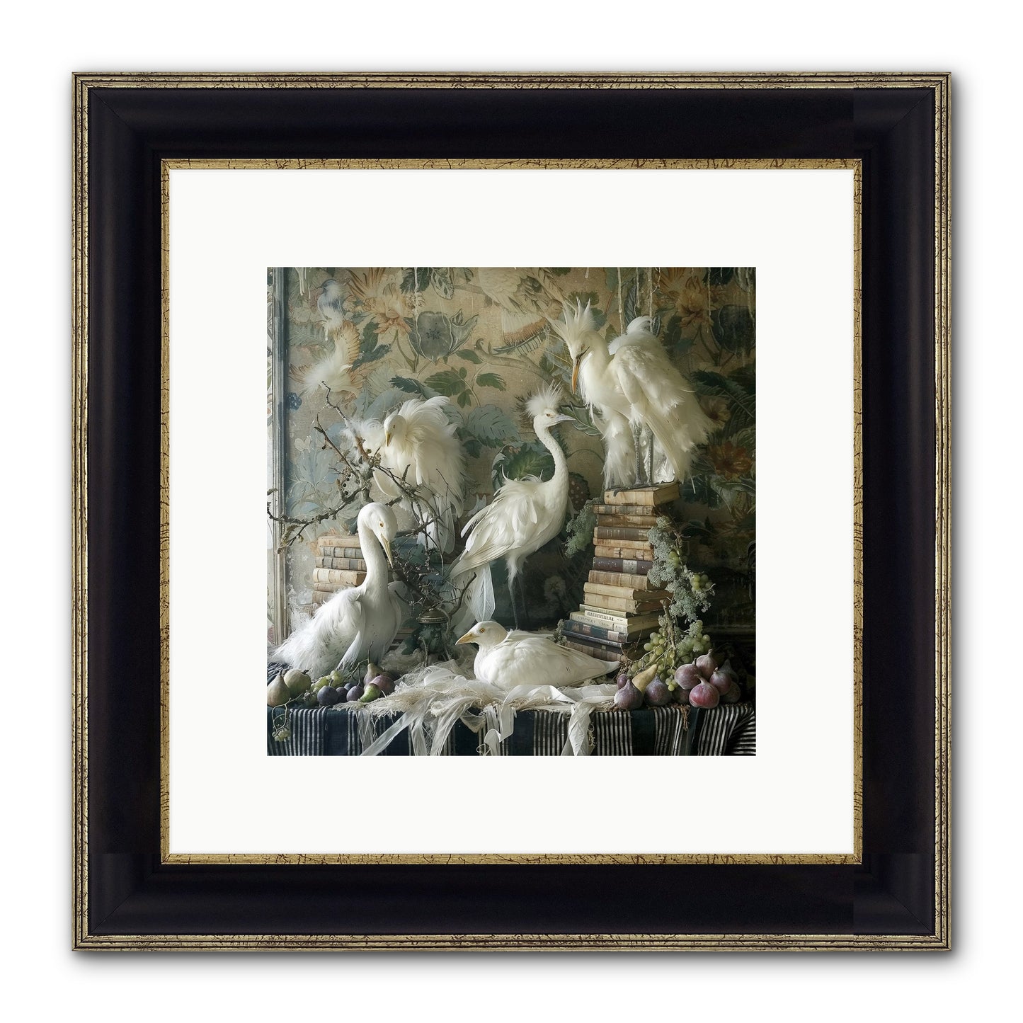Salon Des Oiseaux Rêveurs Framed Print - Black & Gold 10x10