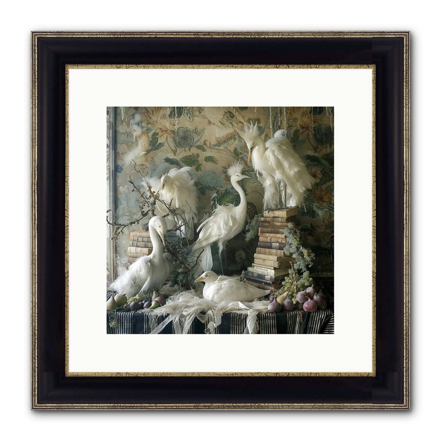 Salon Des Oiseaux Rêveurs Framed Print - Black & Gold 12x12