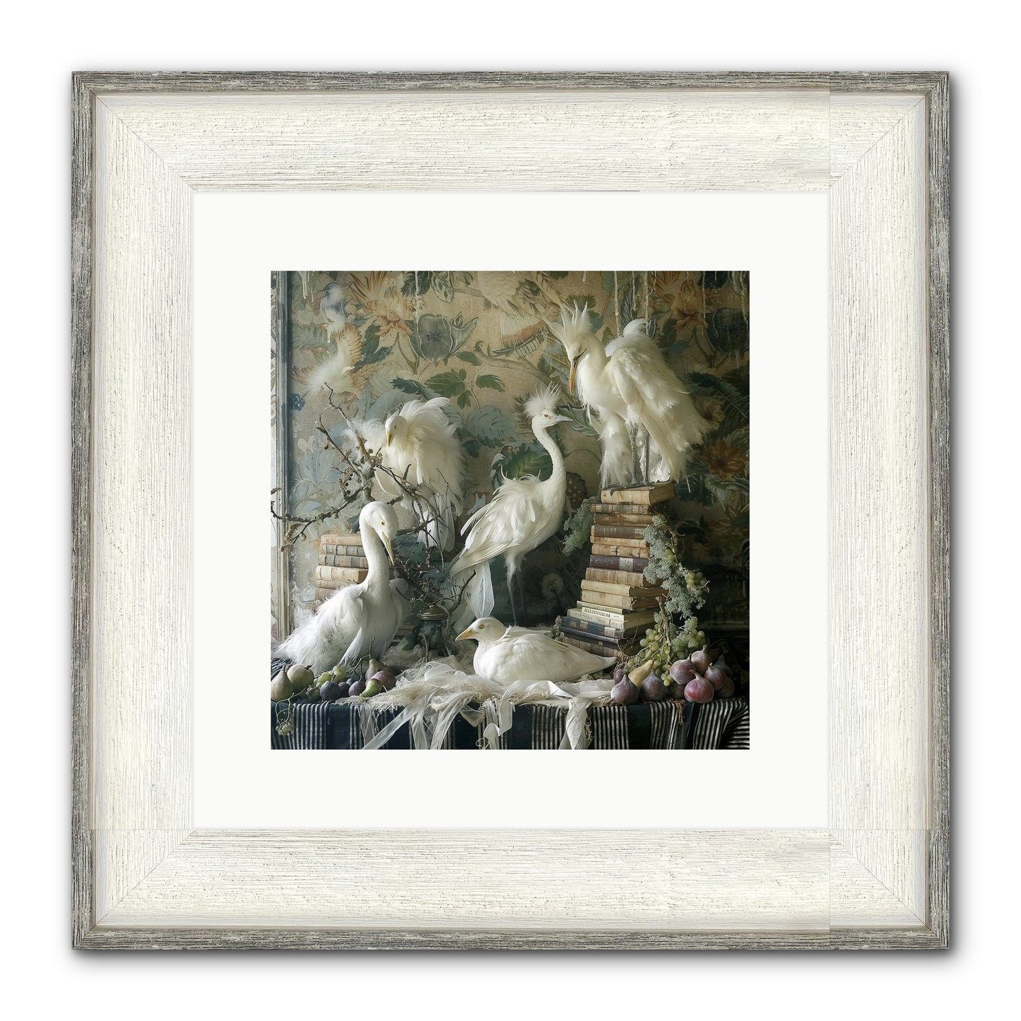 Salon Des Oiseaux Rêveurs Framed Print - Driftwood White 12x12