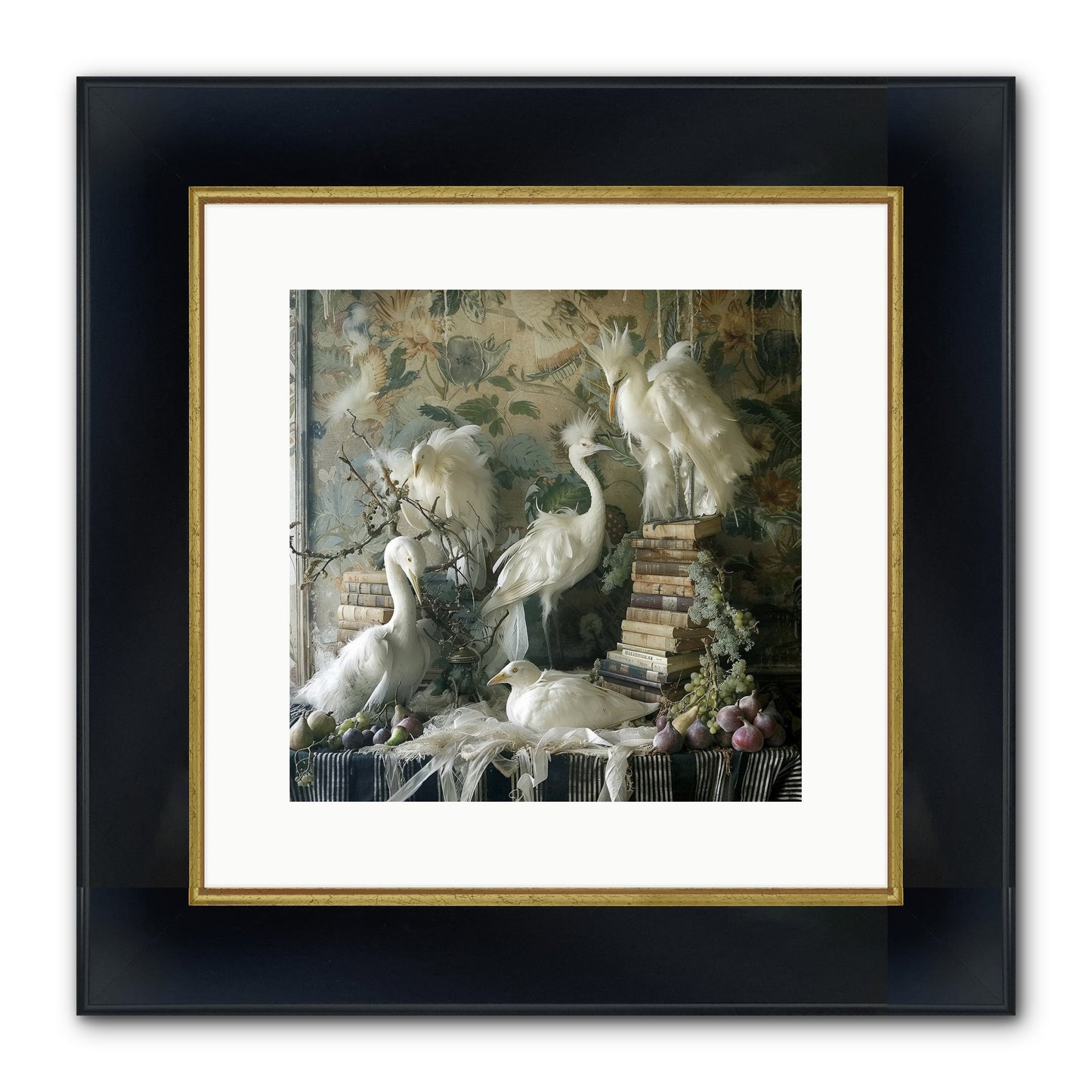 Salon Des Oiseaux Rêveurs Framed Print - Wide Black w/Gold 12x12