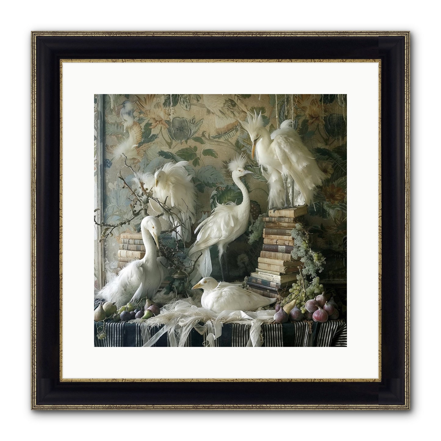 Salon Des Oiseaux Rêveurs Framed Print - Black & Gold 16x16