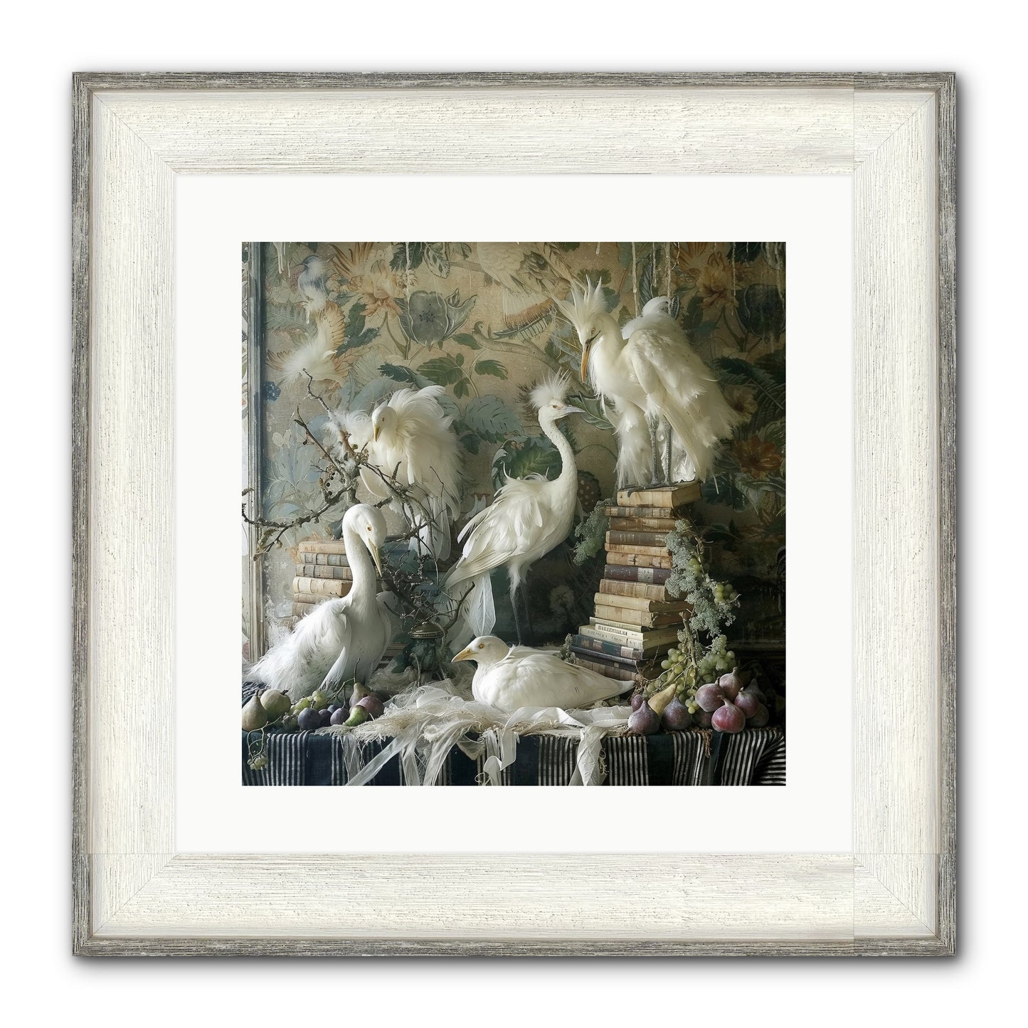Salon Des Oiseaux Rêveurs Framed Print - Driftwood White 16x16