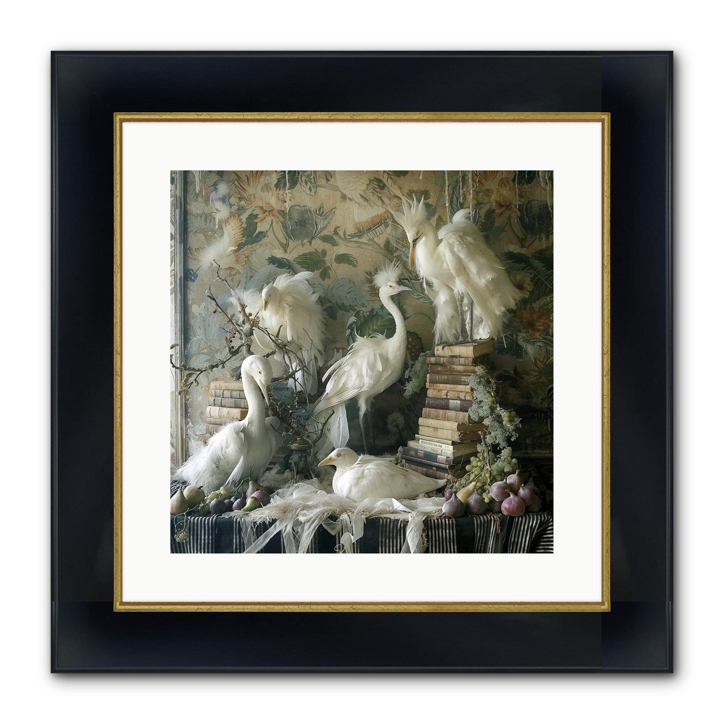 Salon Des Oiseaux Rêveurs Framed Print - Wide Black w/Gold 16x16