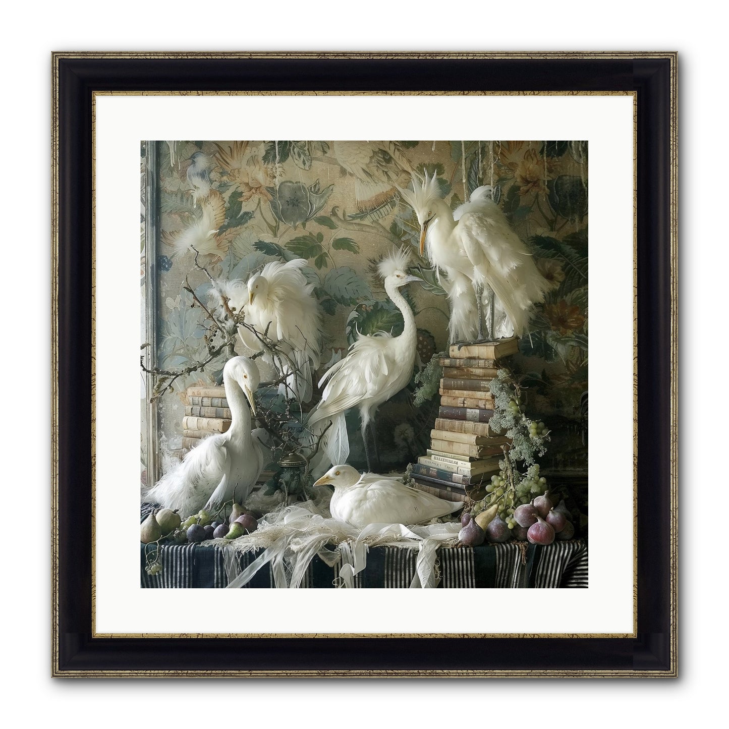 Salon Des Oiseaux Rêveurs Framed Print - Black & Gold 20x20