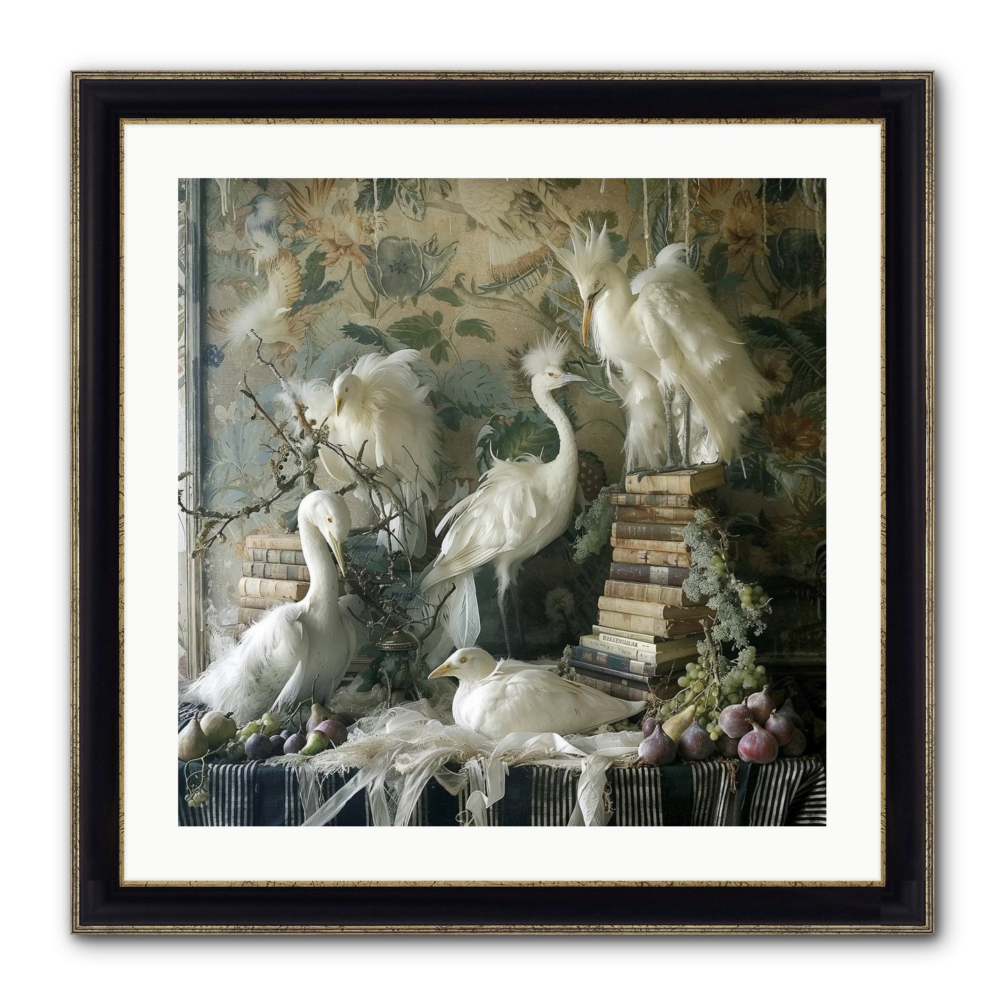 Salon Des Oiseaux Rêveurs Framed Print - Black & Gold 24x24