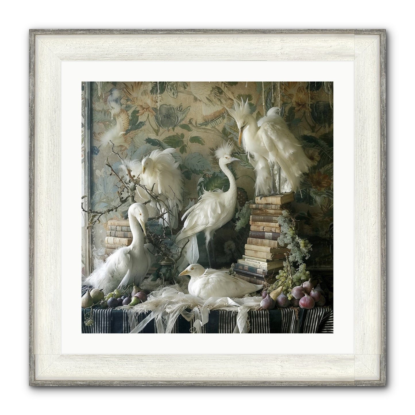 Salon Des Oiseaux Rêveurs Framed Print - Driftwood White 24x24