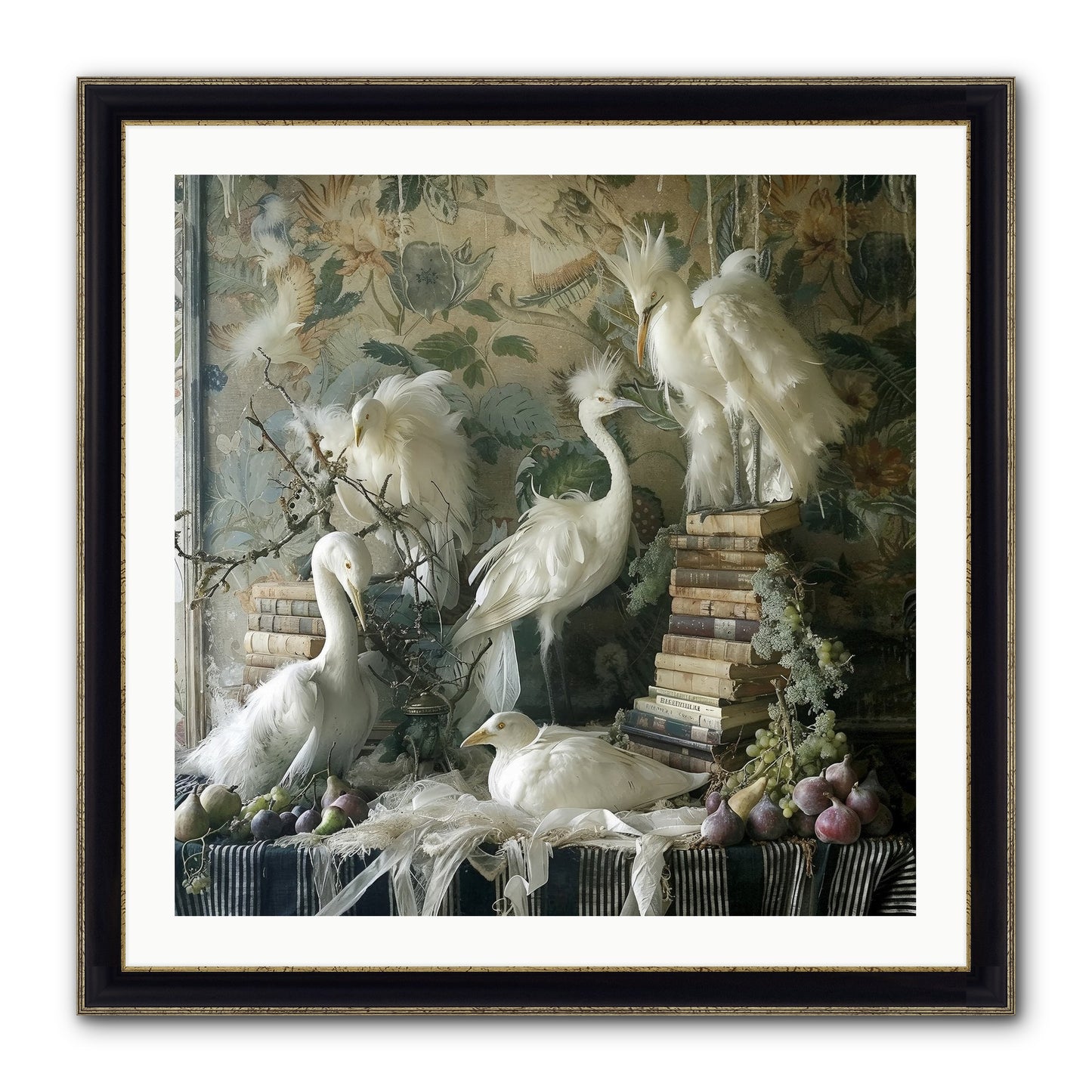 Salon Des Oiseaux Rêveurs Framed Print - Black & Gold 30x30