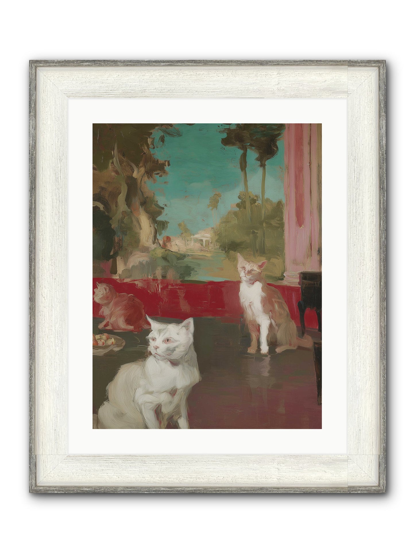 Saturday's Velvet Visitors Framed Print - Driftwood White 18x24