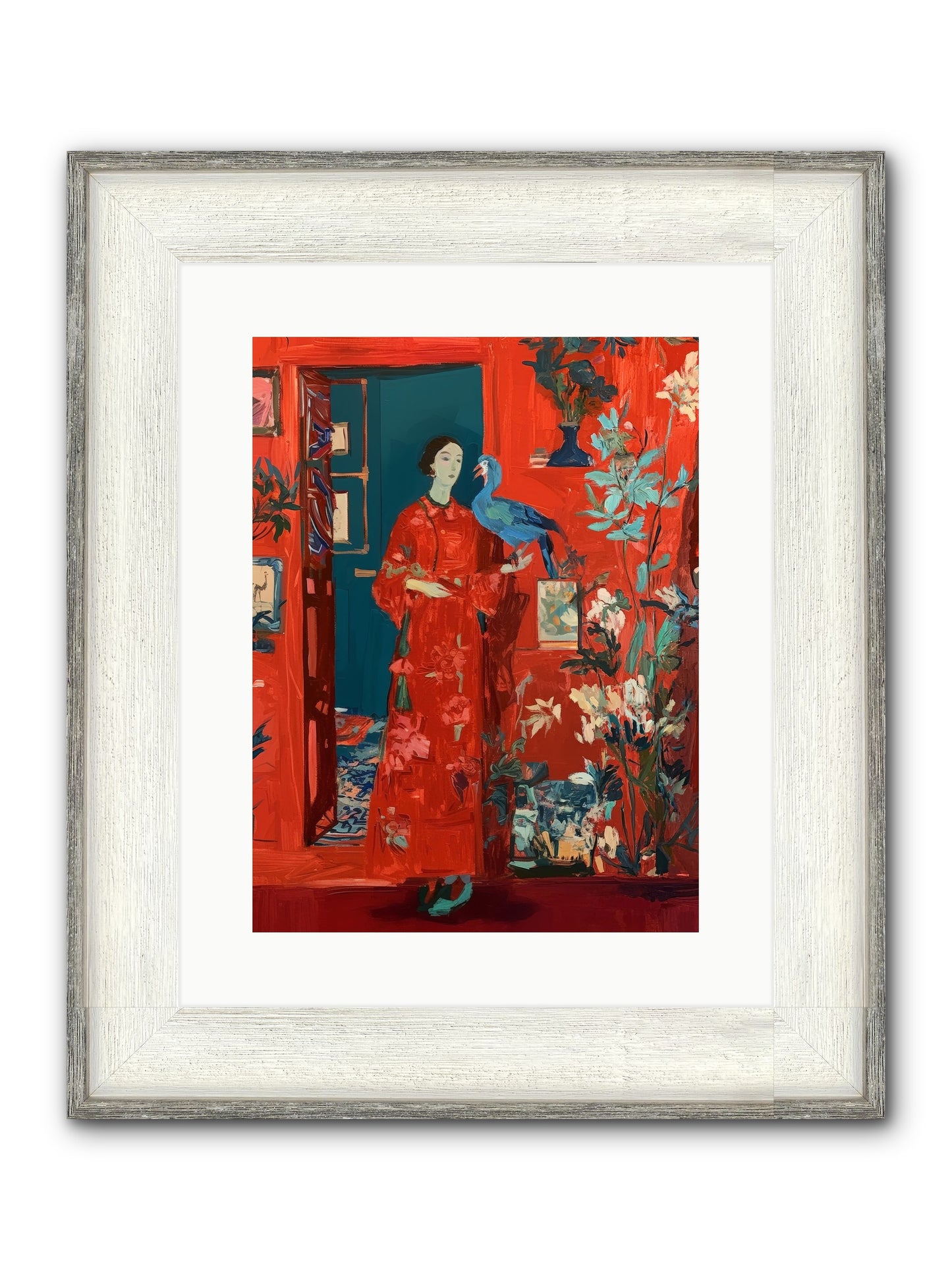 Scarlet Season Framed Print - Driftwood White 12x16