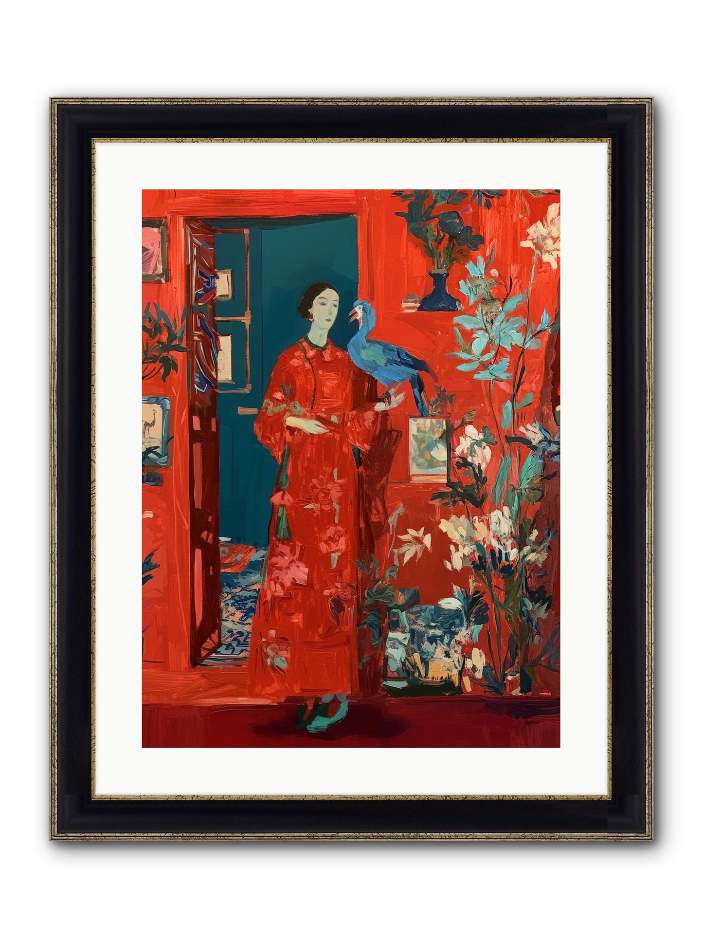 Scarlet Season Framed Print - Black & Gold 18x24