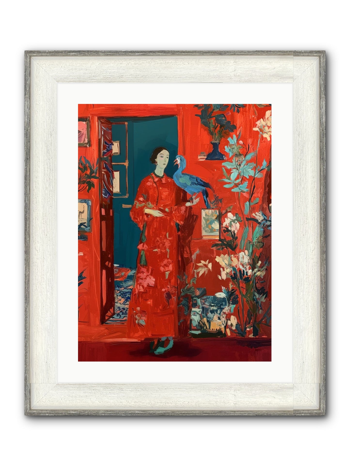 Scarlet Season Framed Print - Driftwood White 18x24