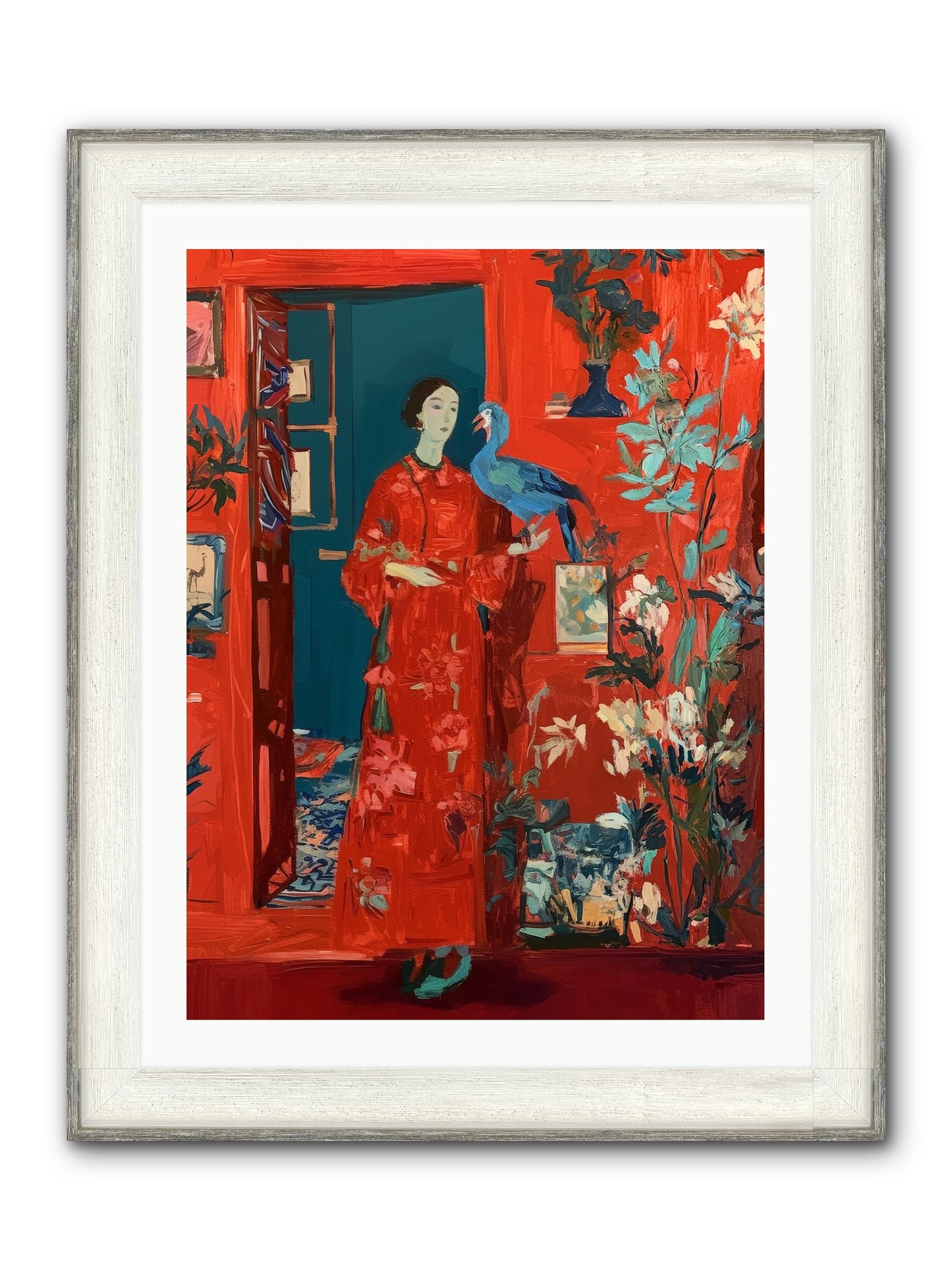 Scarlet Season Framed Print - Driftwood White 24x32