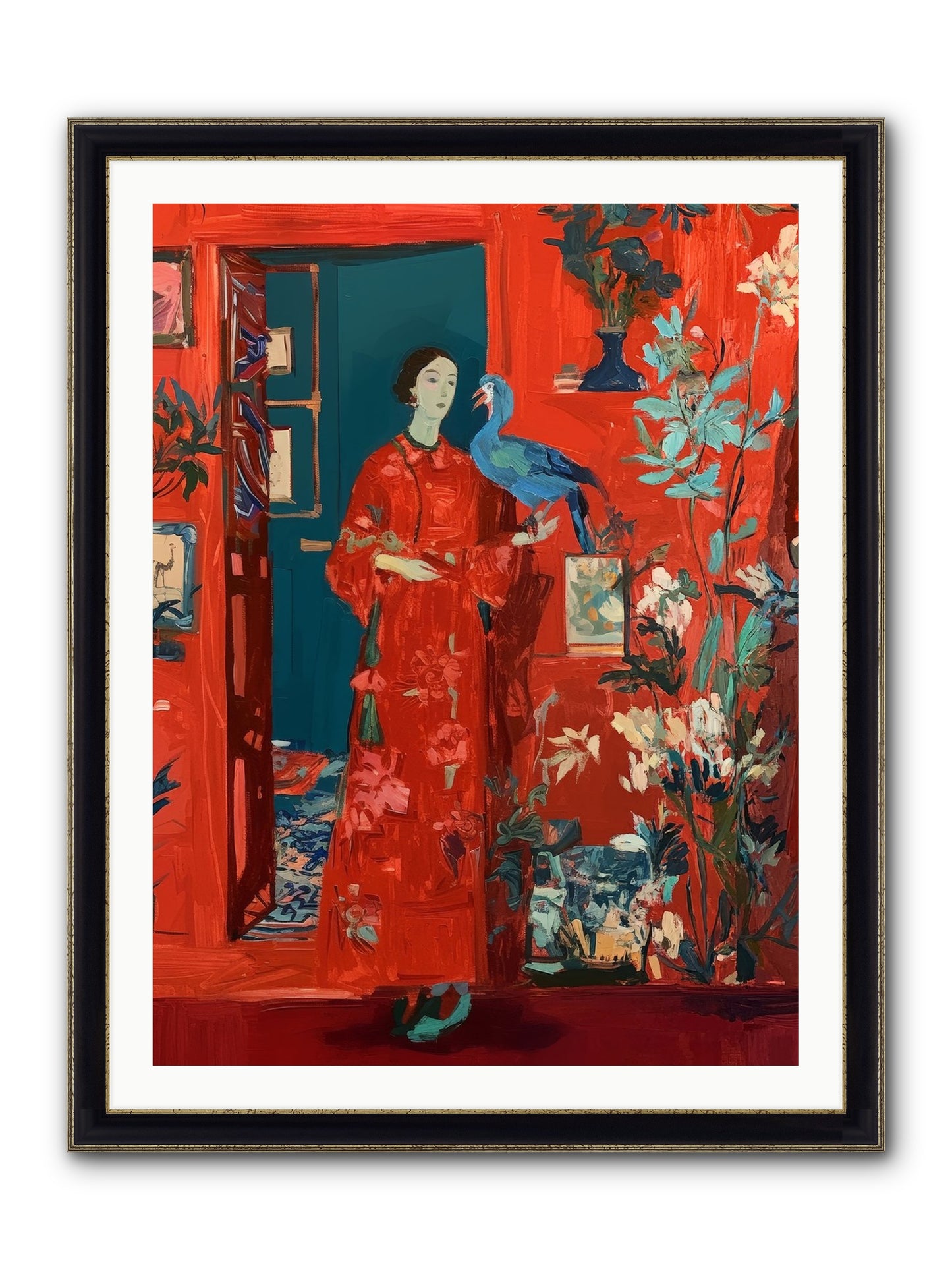 Scarlet Season Framed Print - Black & Gold 30x40