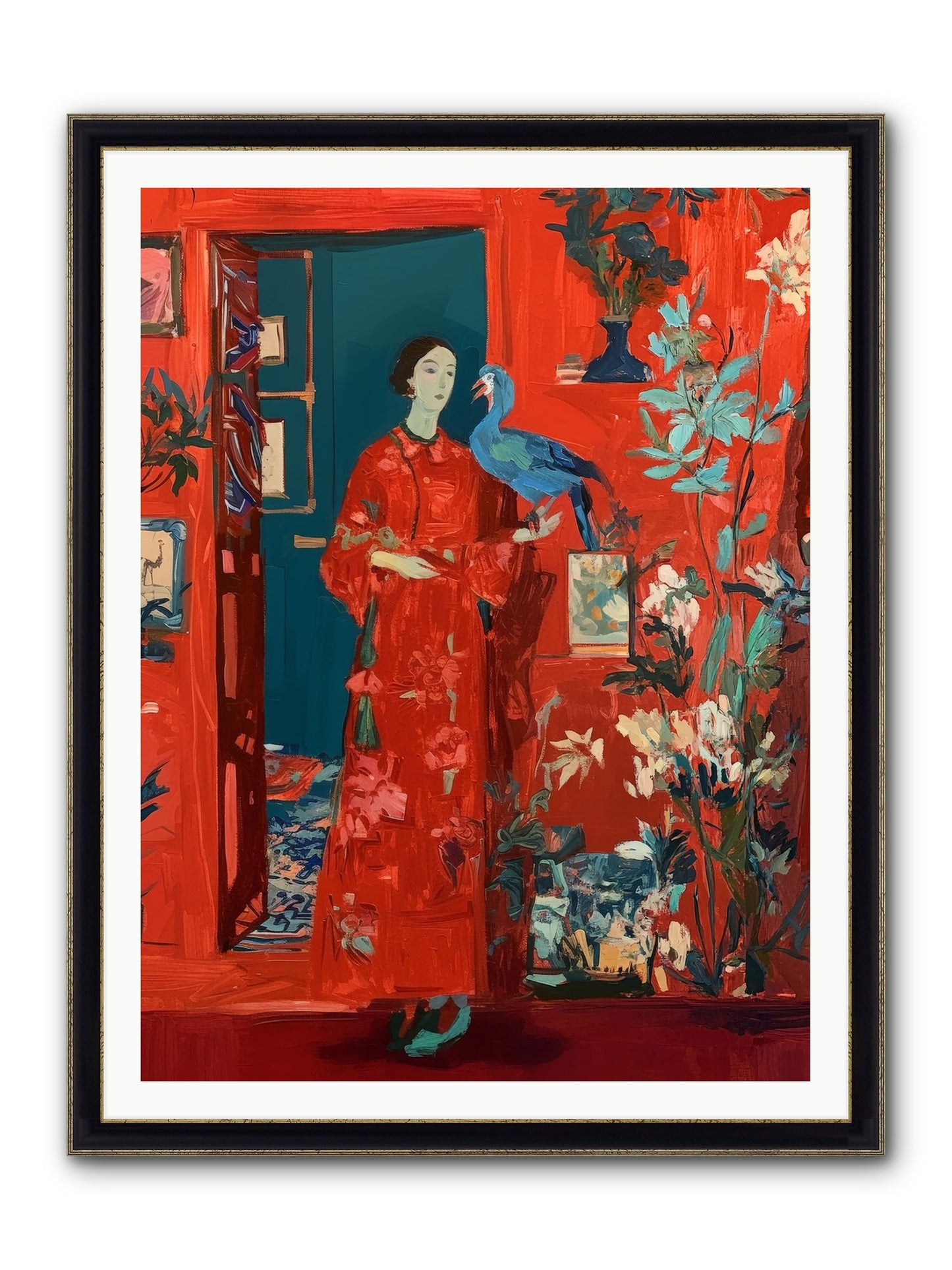 Scarlet Season Framed Print - Black & Gold 36x48