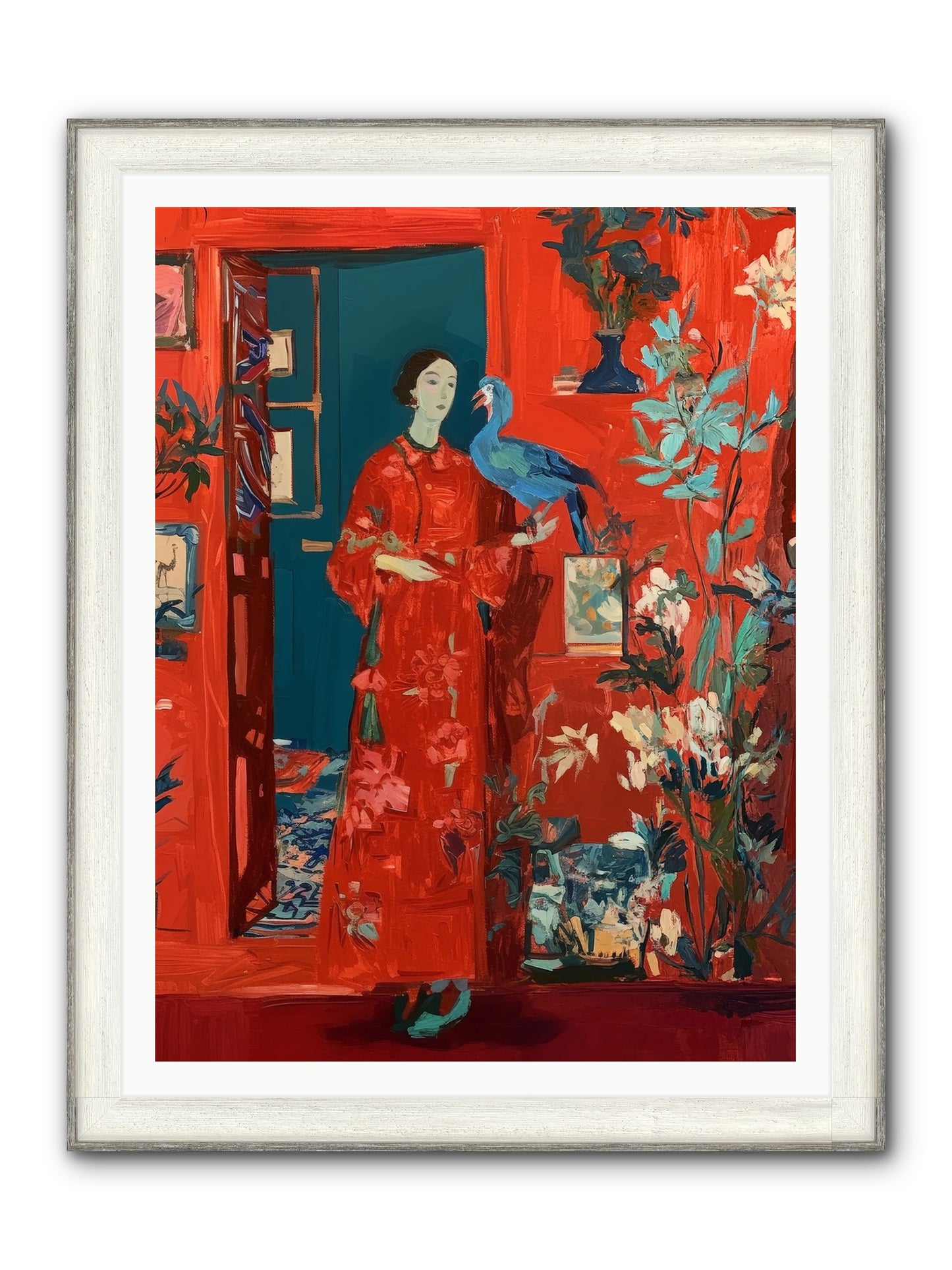 Scarlet Season Framed Print - Driftwood White 36x48