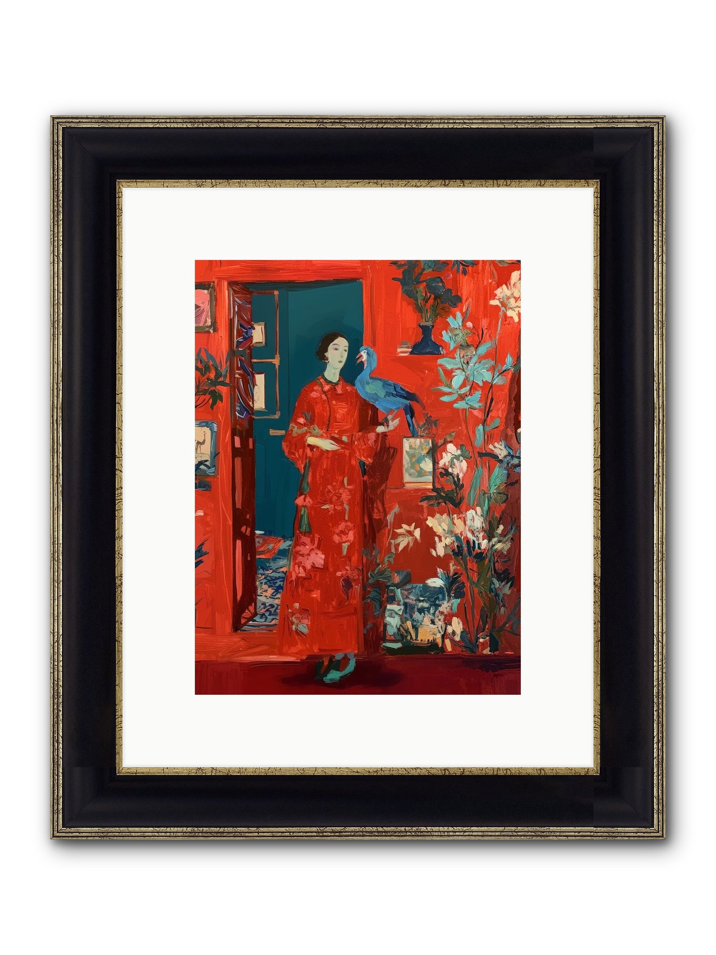 Scarlet Season Framed Print - Black & Gold 9x12
