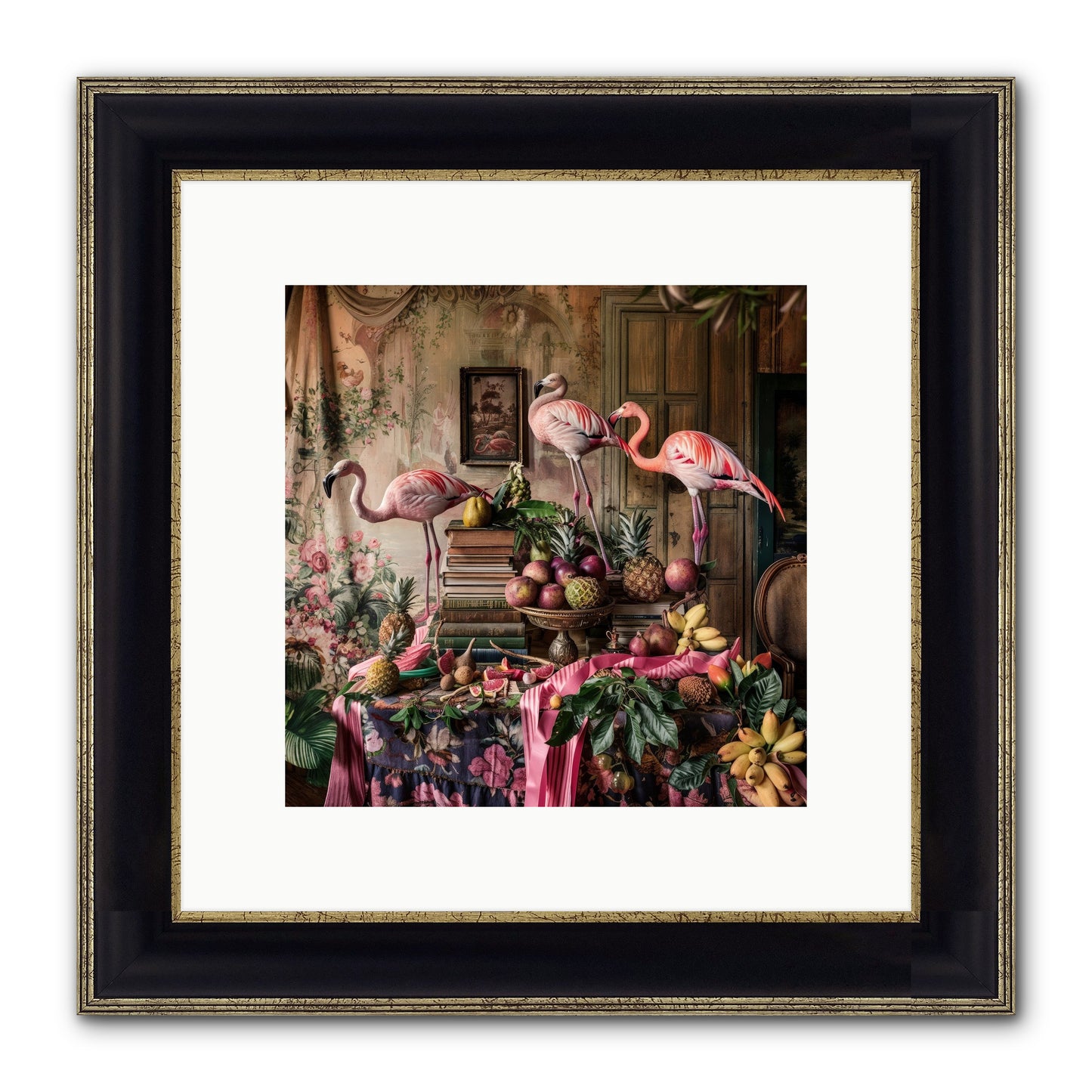 Scarlet Sentinels Of Ancient Waters Framed Print - Black & Gold 10x10
