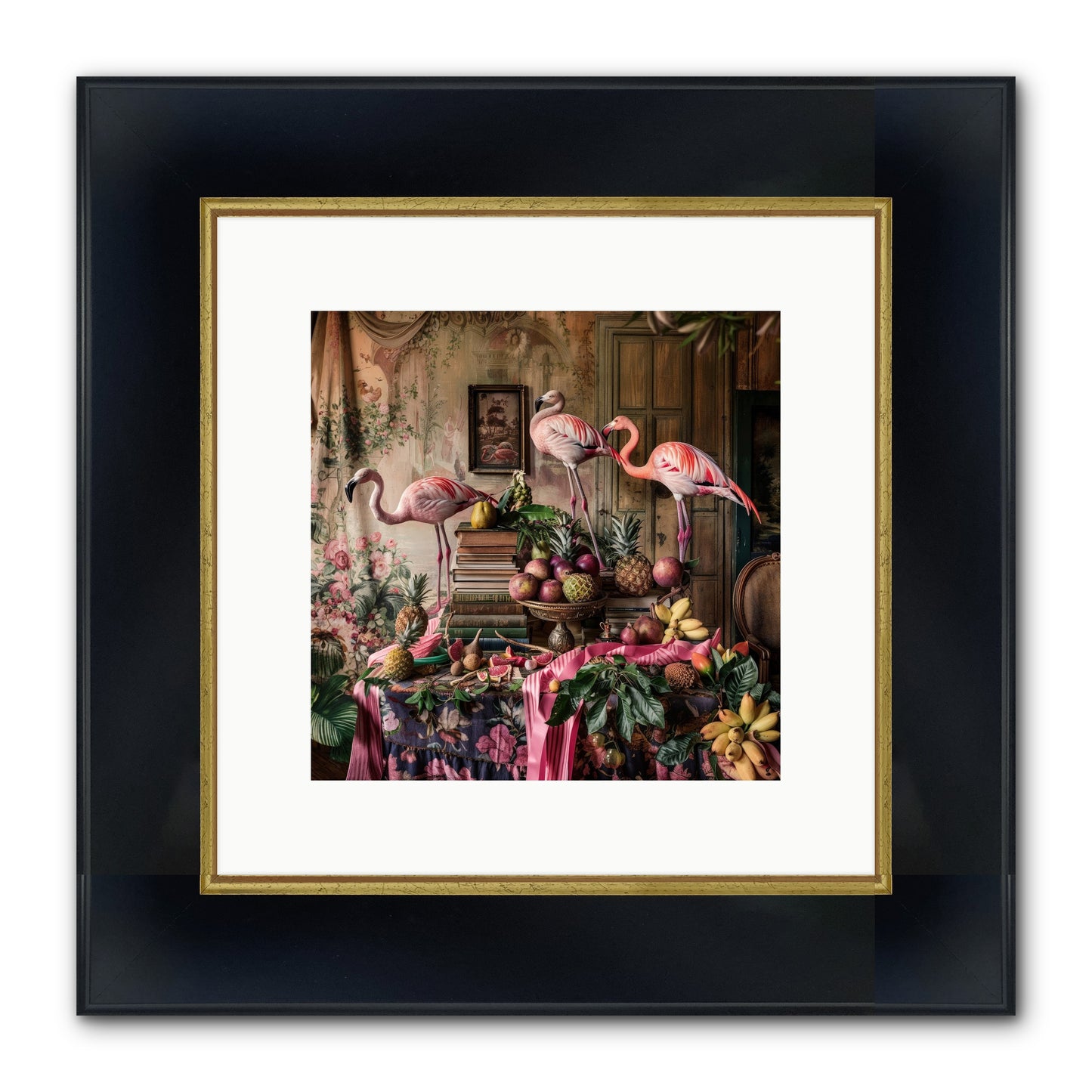 Scarlet Sentinels Of Ancient Waters Framed Print - Wide Black w/Gold 10x10