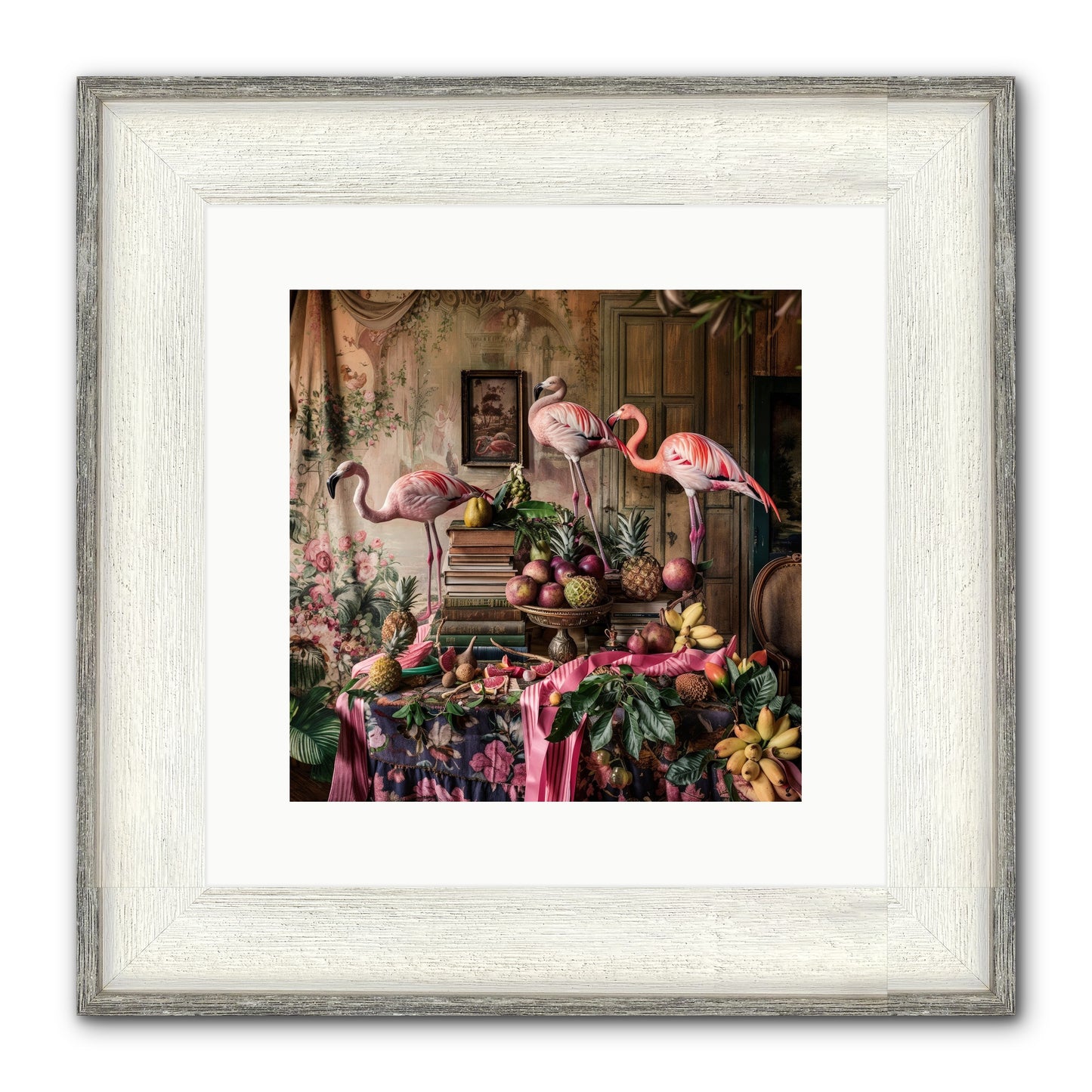 Scarlet Sentinels Of Ancient Waters Framed Print - Driftwood White 12x12