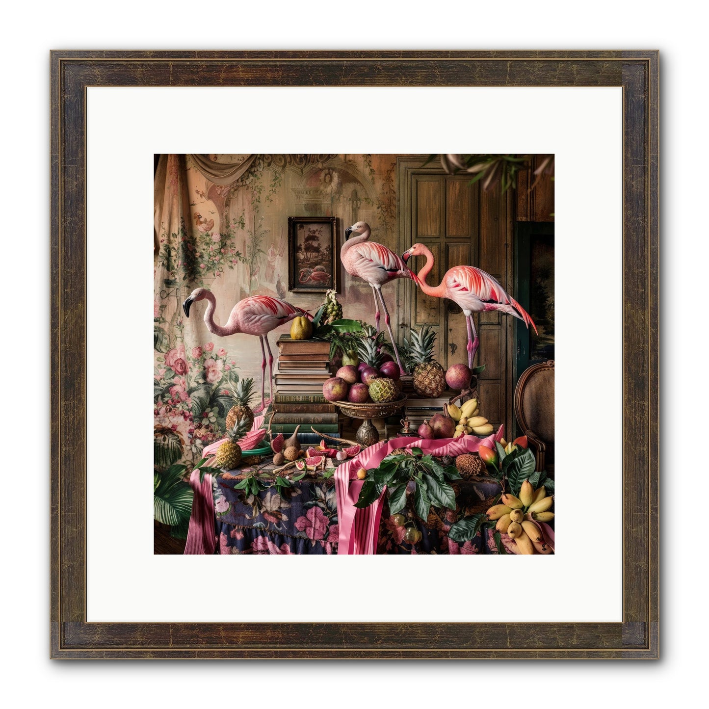 Scarlet Sentinels Of Ancient Waters Framed Print - Slimwoods Black/Gold 12x12