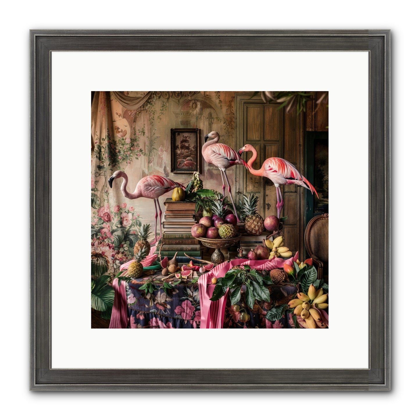 Scarlet Sentinels Of Ancient Waters Framed Print - Slimwoods Black/Silver 12x12