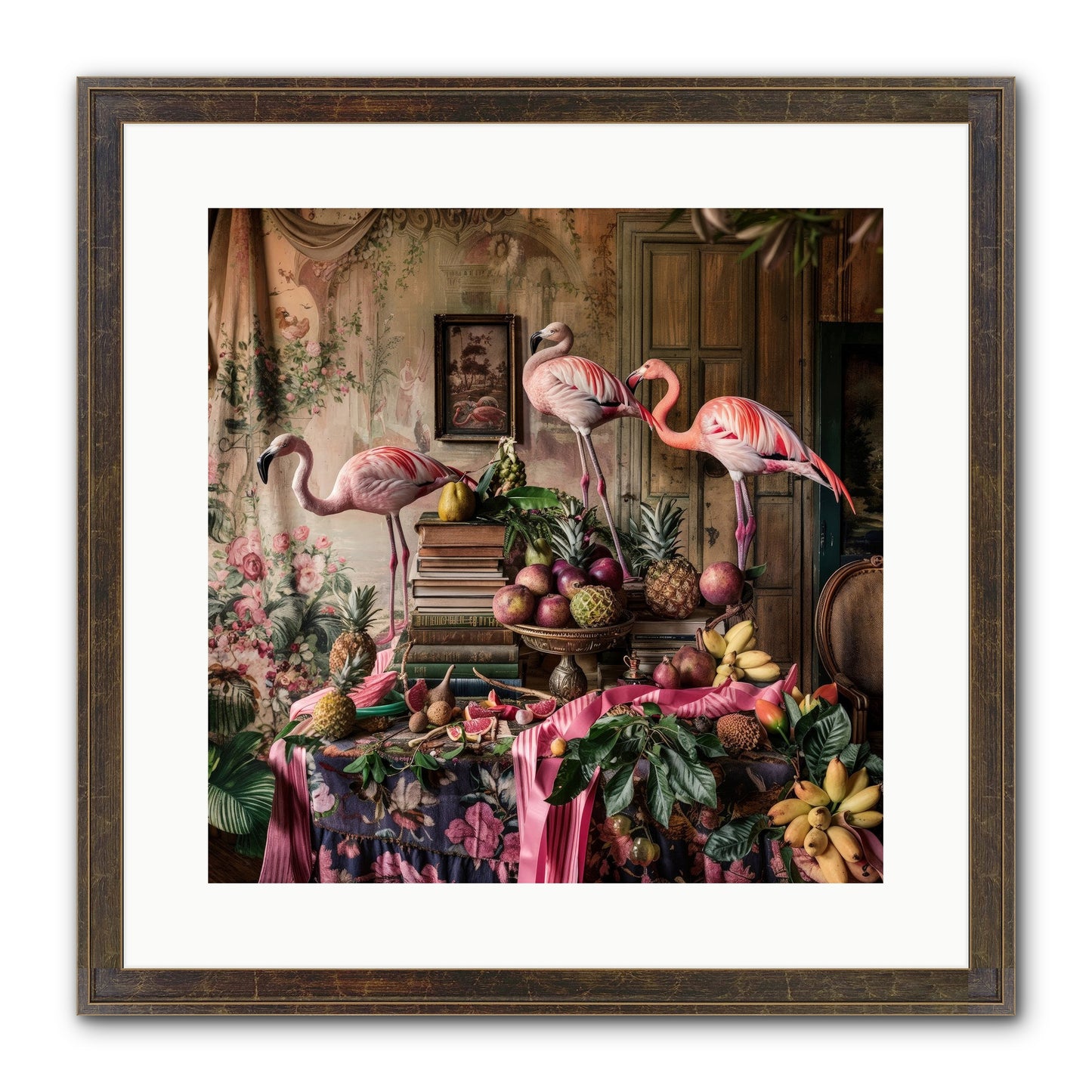 Scarlet Sentinels Of Ancient Waters Framed Print - Slimwoods Black/Gold 16x16