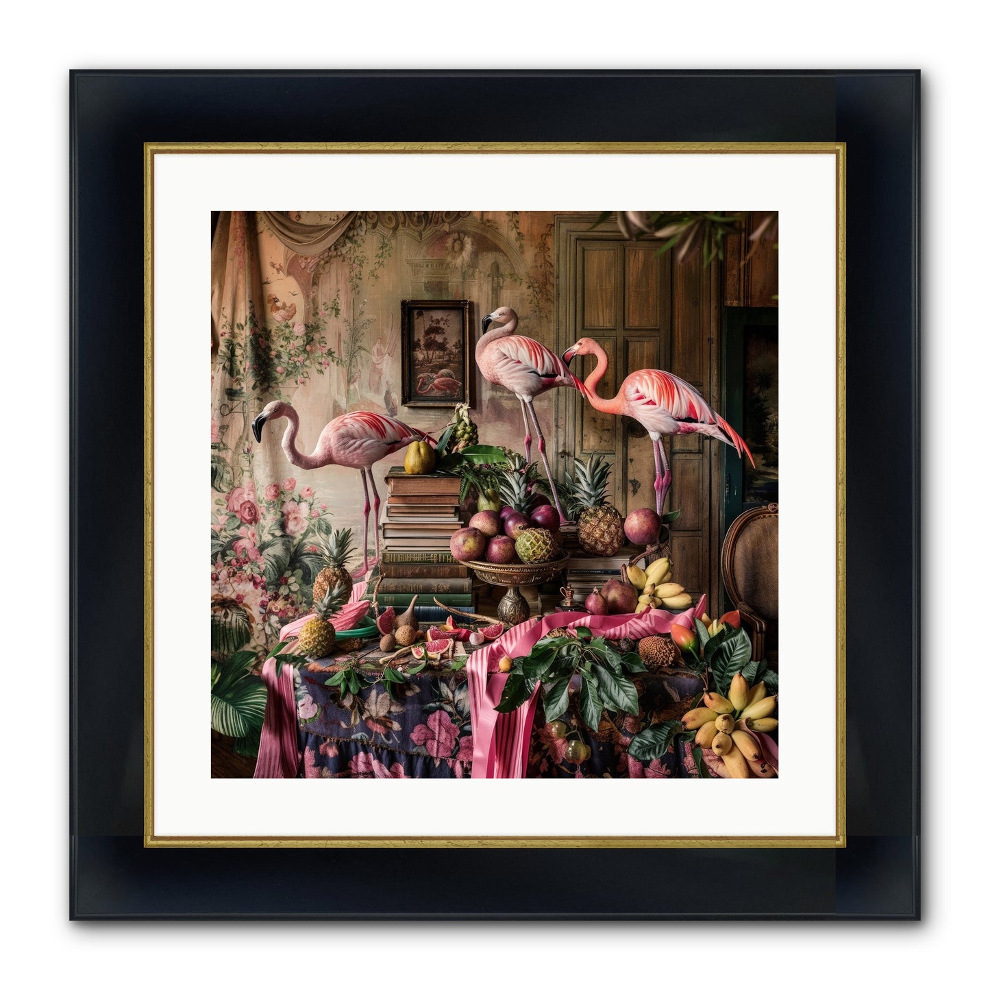 Scarlet Sentinels Of Ancient Waters Framed Print - Wide Black w/Gold 20x20