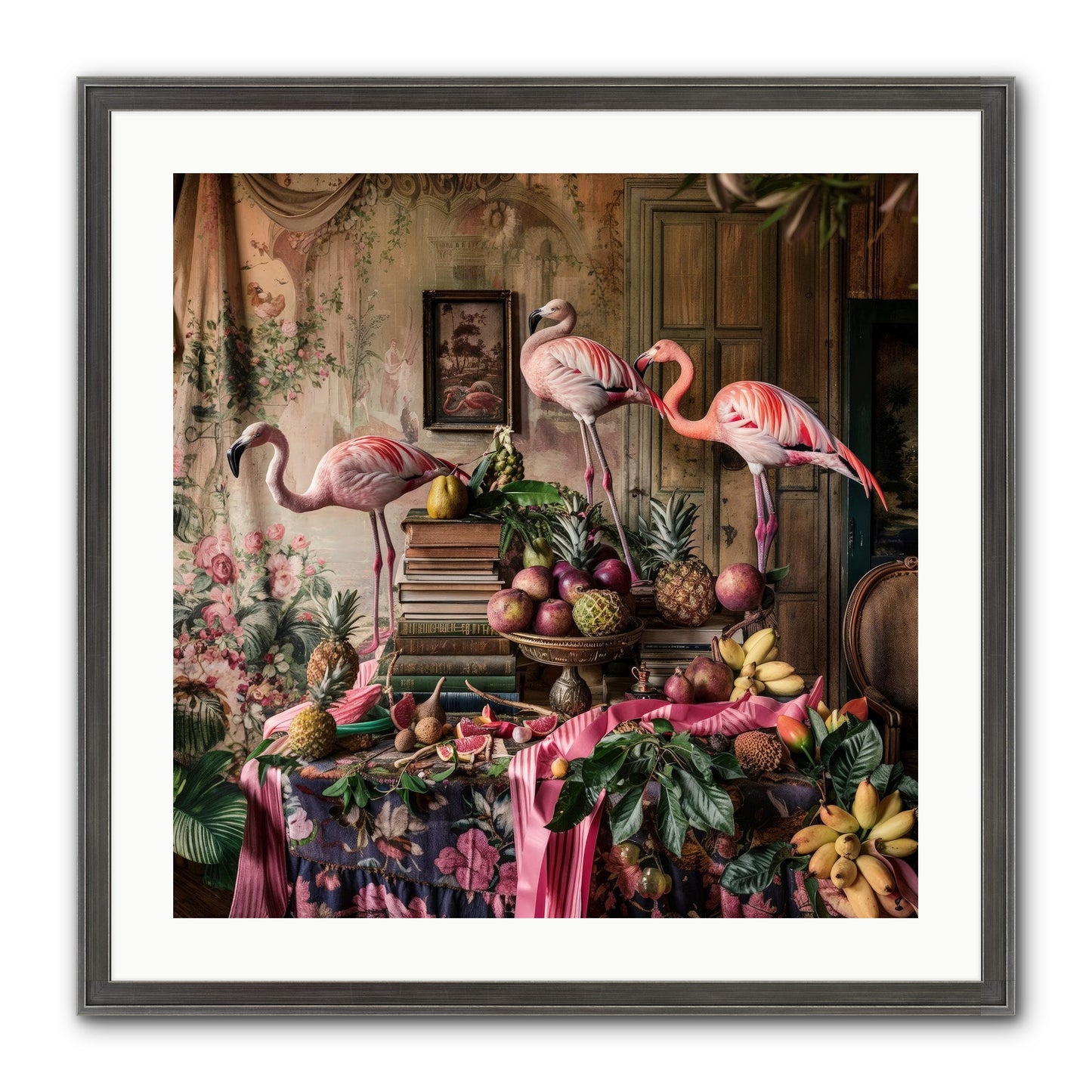 Scarlet Sentinels Of Ancient Waters Framed Print - Slimwoods Black/Silver 24x24
