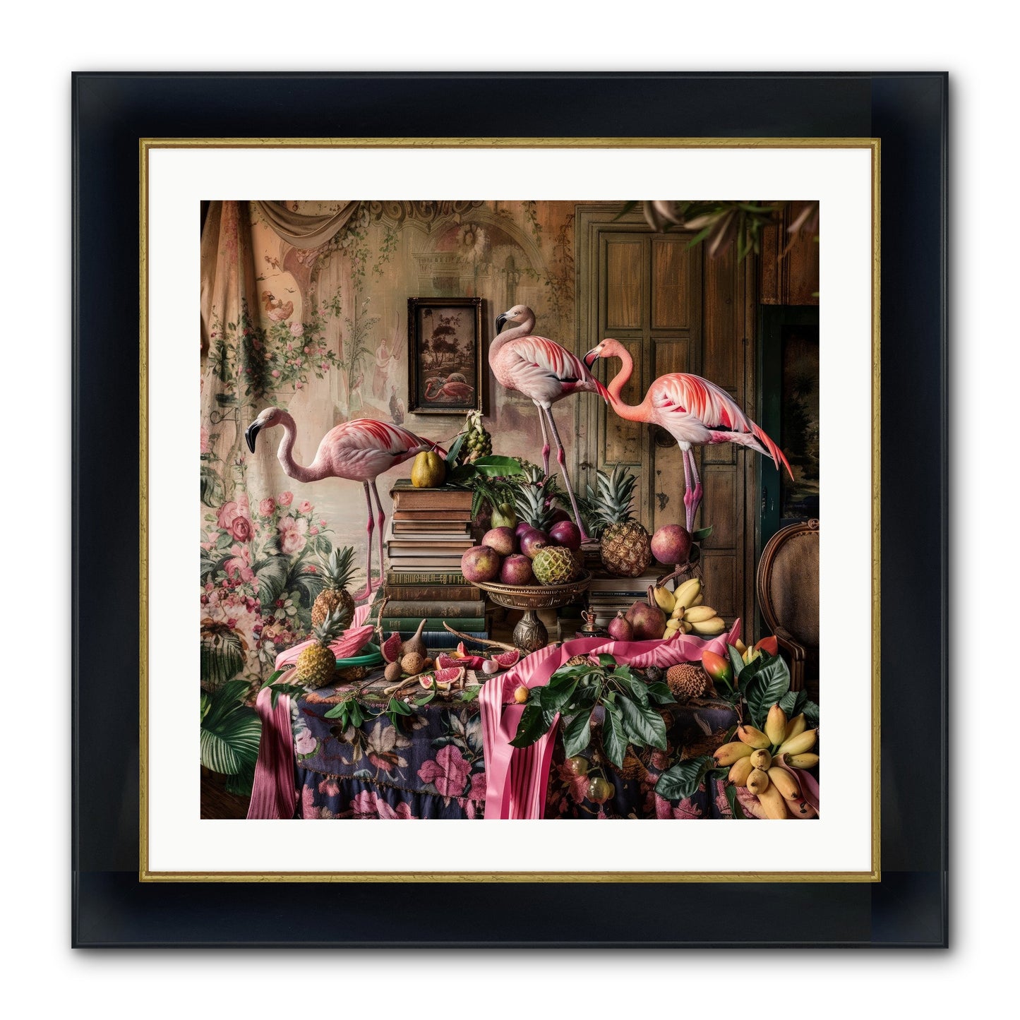 Scarlet Sentinels Of Ancient Waters Framed Print - Wide Black w/Gold 24x24