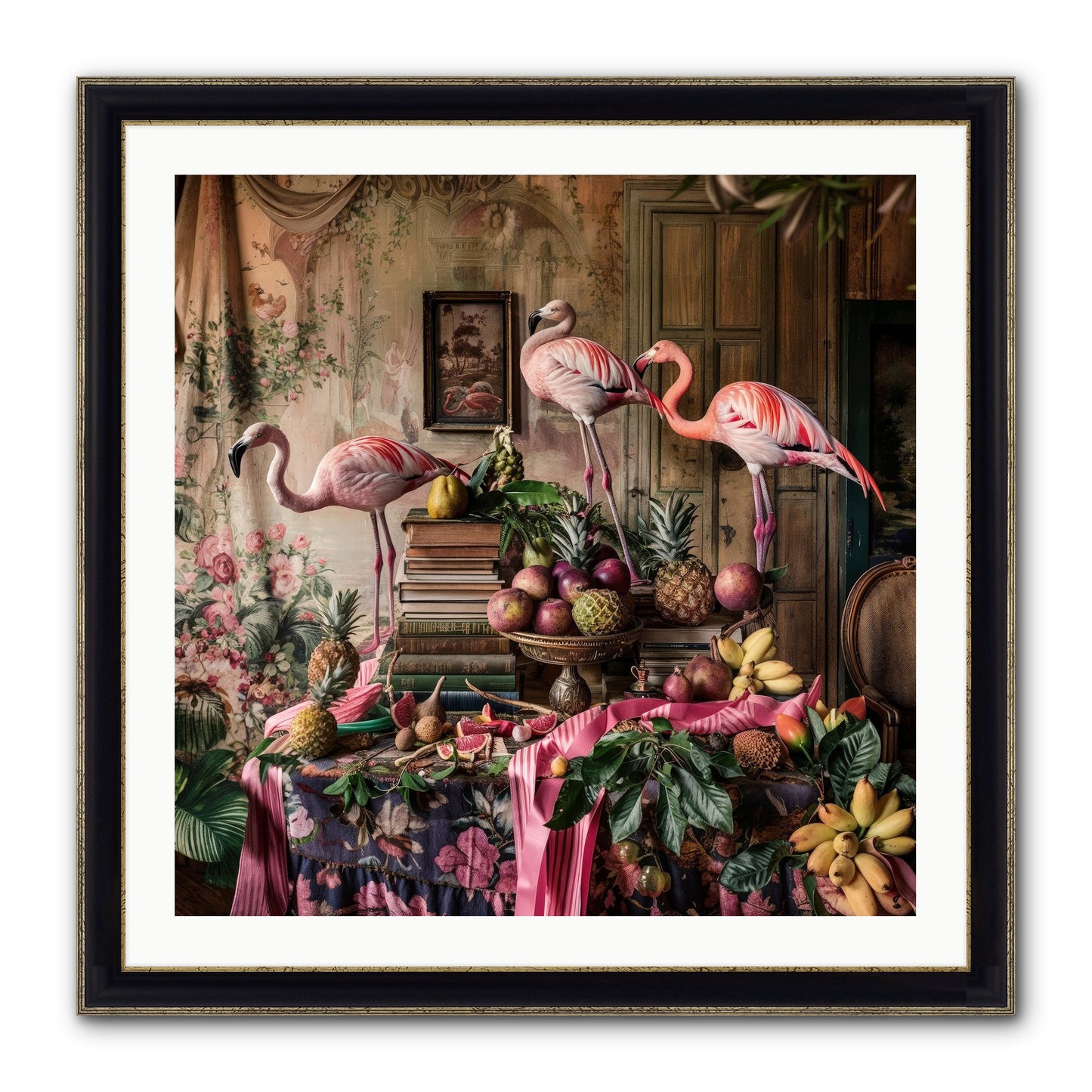 Scarlet Sentinels Of Ancient Waters Framed Print - Black & Gold 30x30