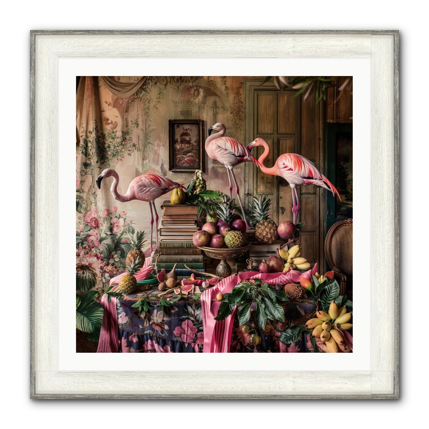 Scarlet Sentinels Of Ancient Waters Framed Print - Driftwood White 30x30