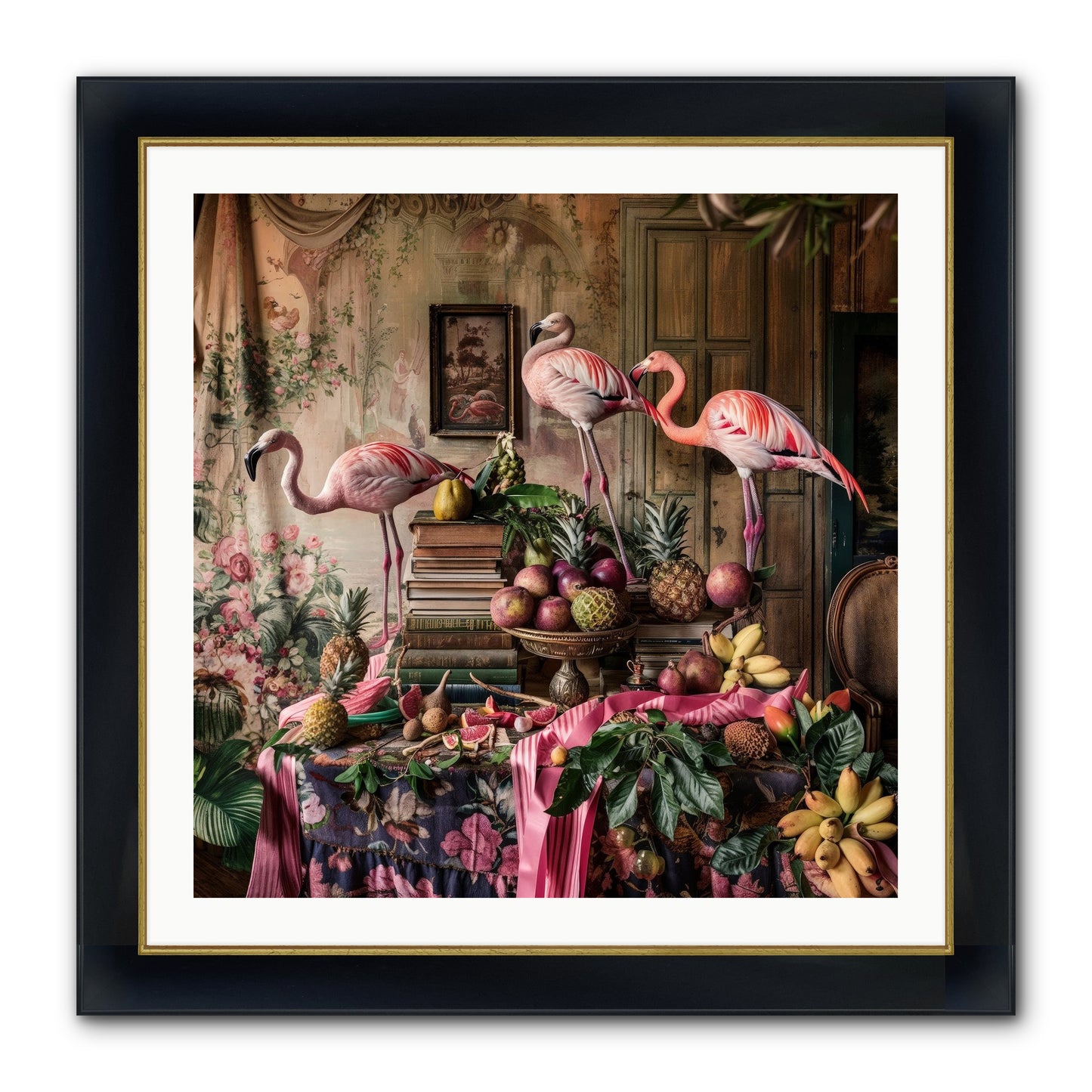 Scarlet Sentinels Of Ancient Waters Framed Print - Wide Black w/Gold 30x30