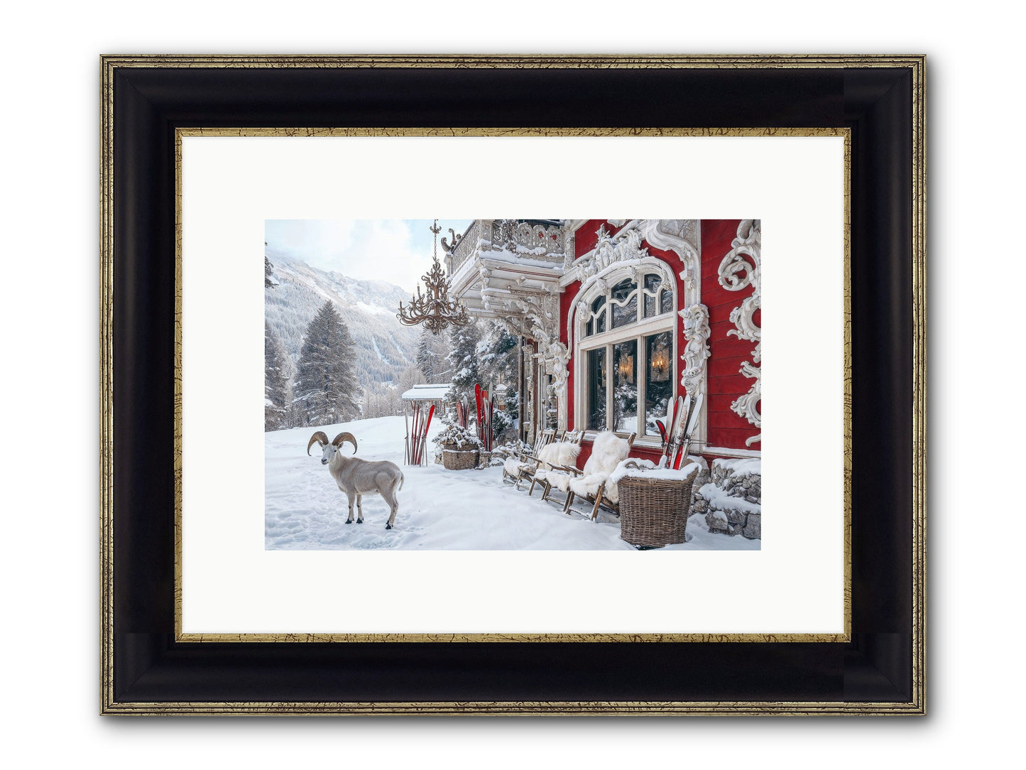Schnitzel & Sherry Chalet No.2 Framed Print - Black & Gold 12x8