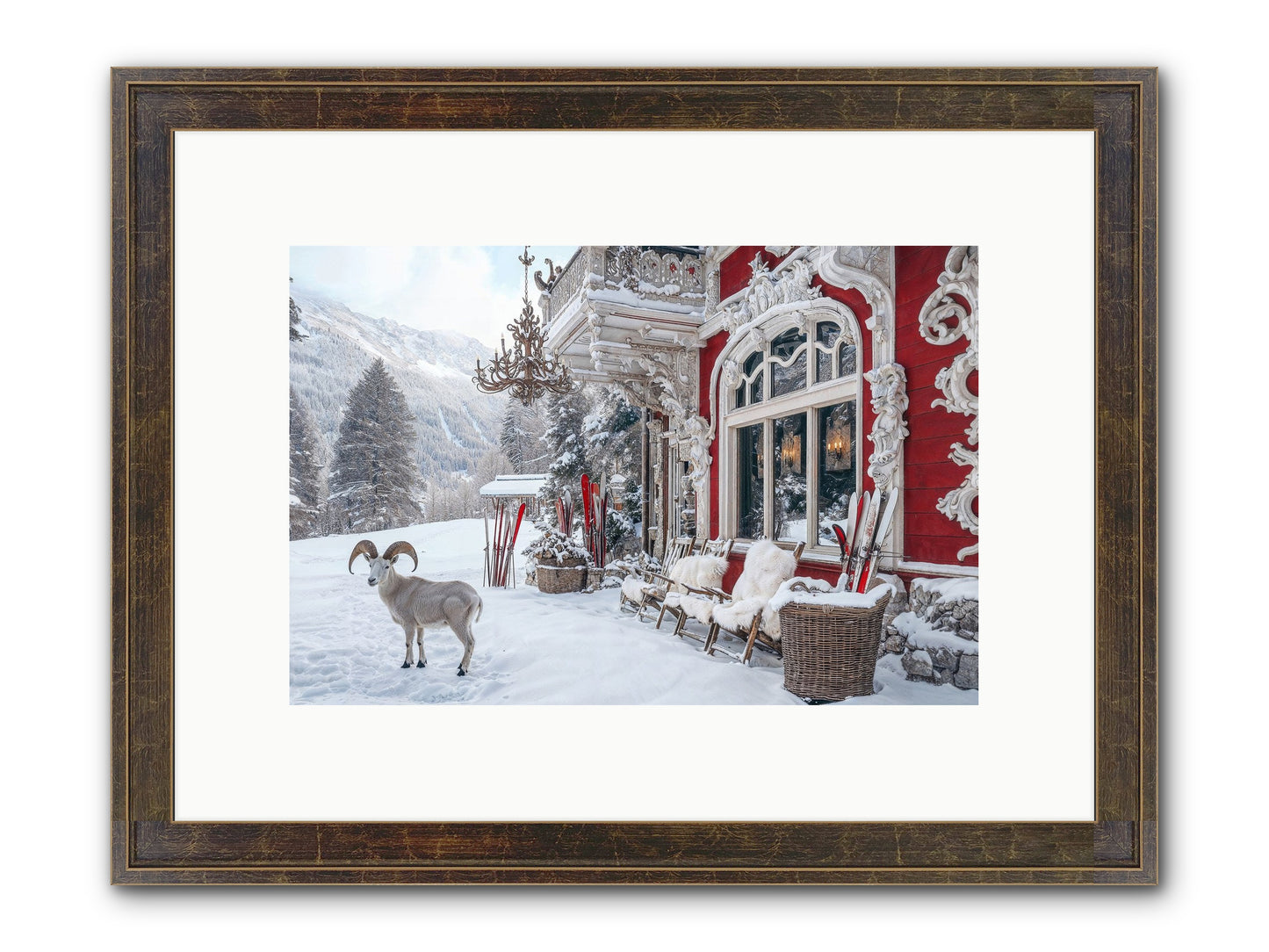 Schnitzel & Sherry Chalet No.2 Framed Print - Slimwoods Black/Gold 12x8