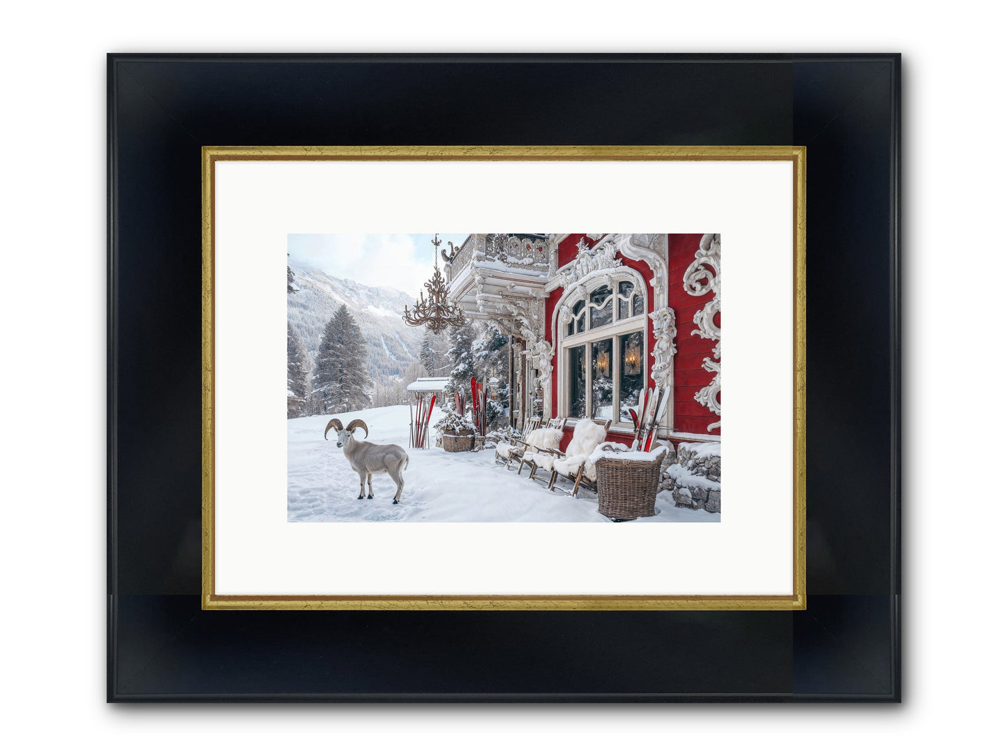 Schnitzel & Sherry Chalet No.2 Framed Print - Wide Black w/Gold 12x8