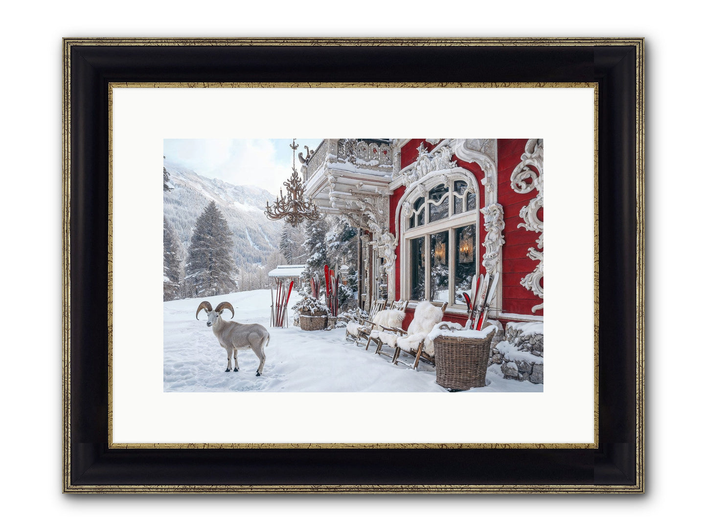 Schnitzel & Sherry Chalet No.2 Framed Print - Black & Gold 15x10