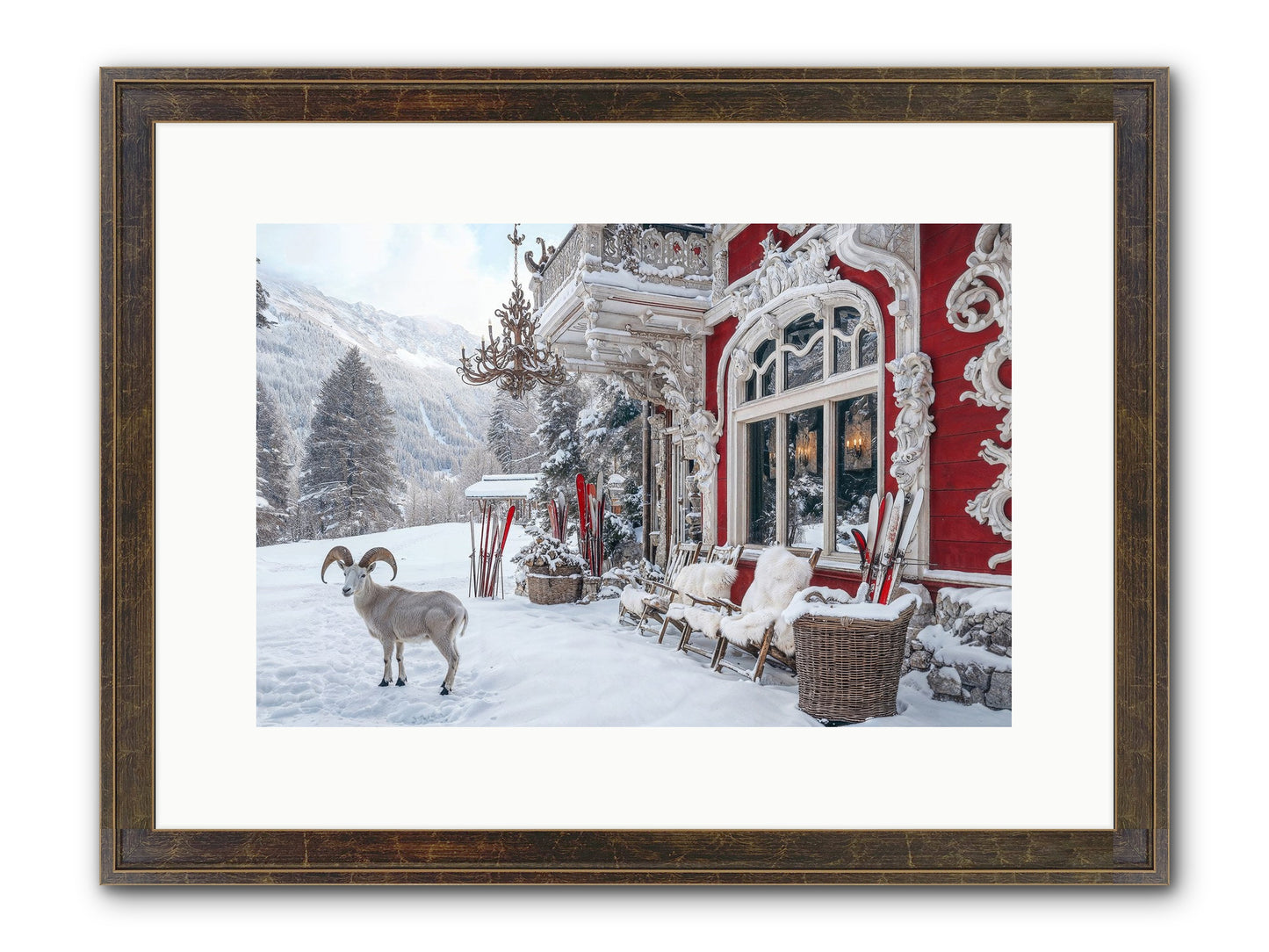 Schnitzel & Sherry Chalet No.2 Framed Print - Slimwoods Black/Gold 15x10