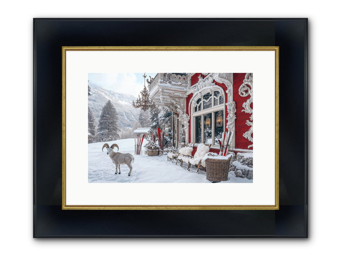 Schnitzel & Sherry Chalet No.2 Framed Print - Wide Black w/Gold 15x10