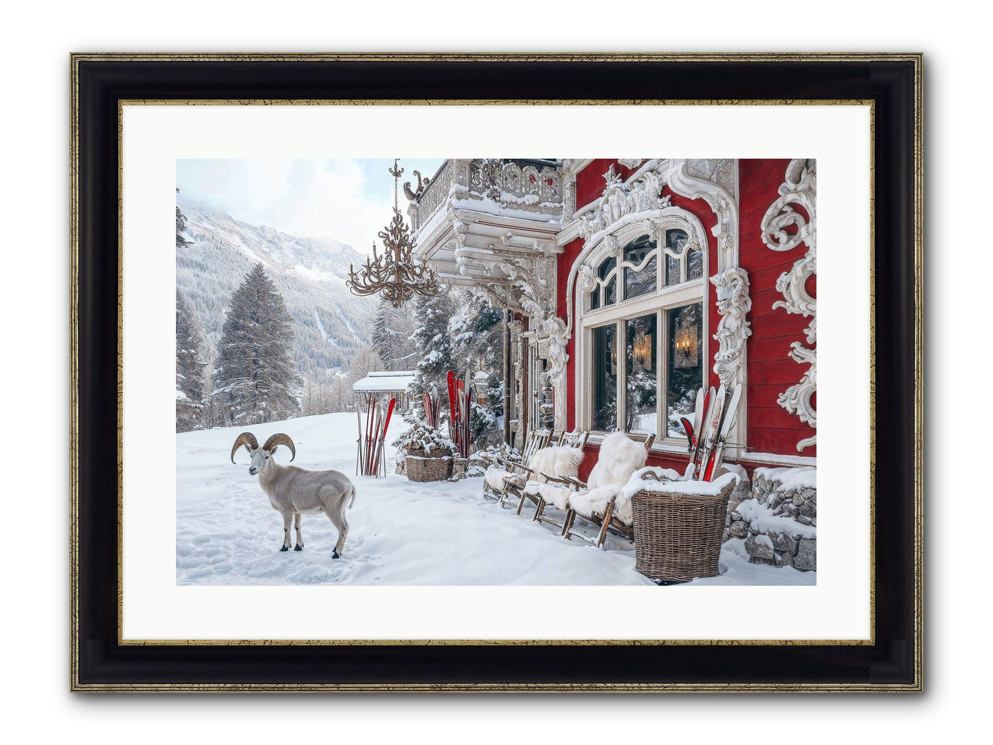 Schnitzel & Sherry Chalet No.2 Framed Print - Black & Gold 24x16