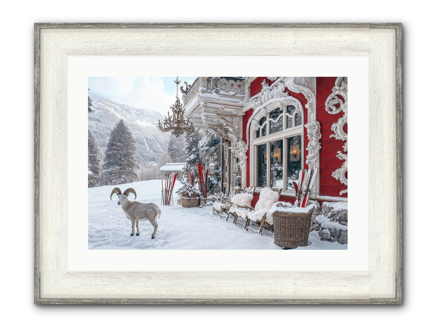 Schnitzel & Sherry Chalet No.2 Framed Print - Driftwood White 24x16