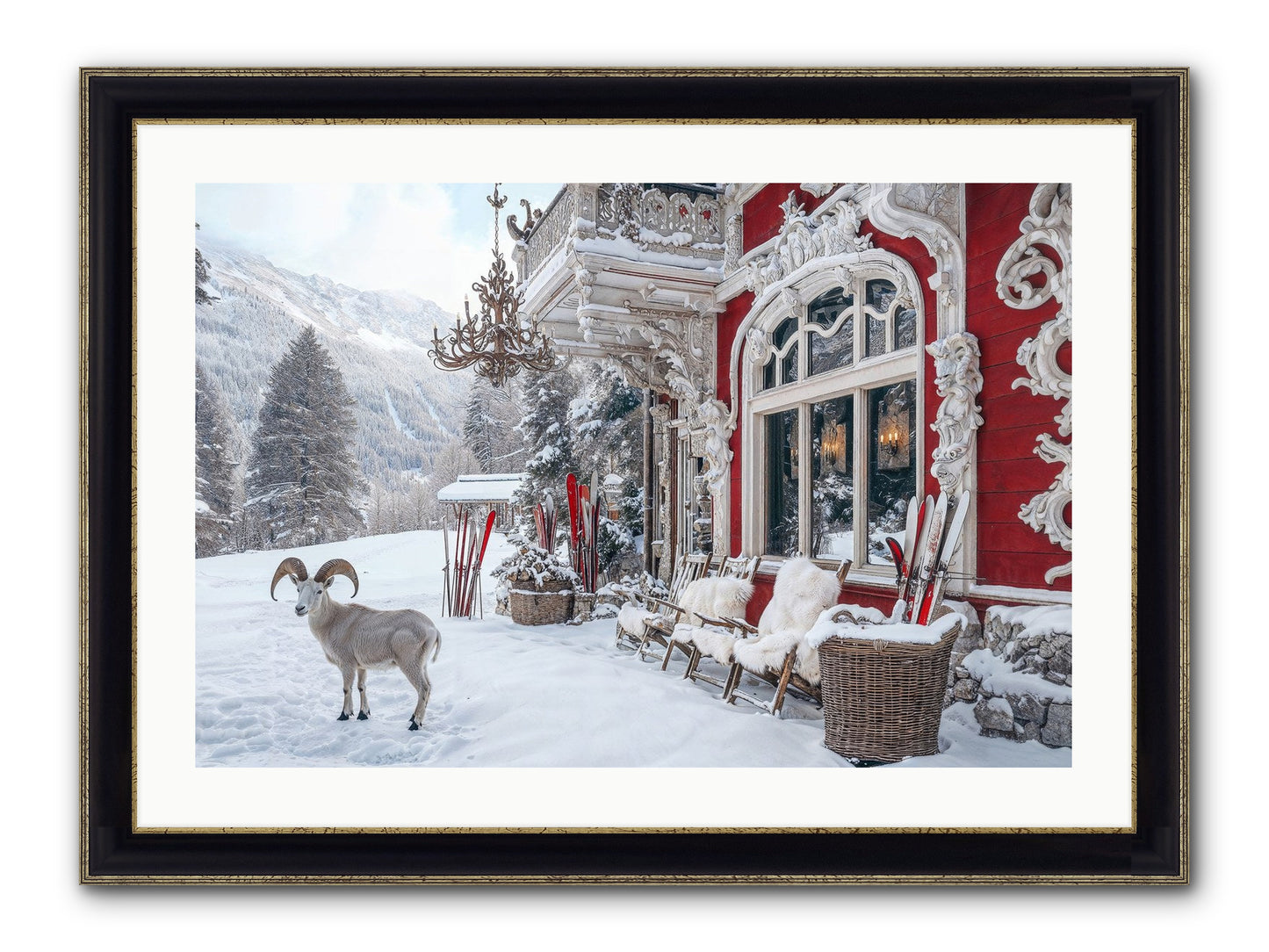 Schnitzel & Sherry Chalet No.2 Framed Print - Black & Gold 30x20