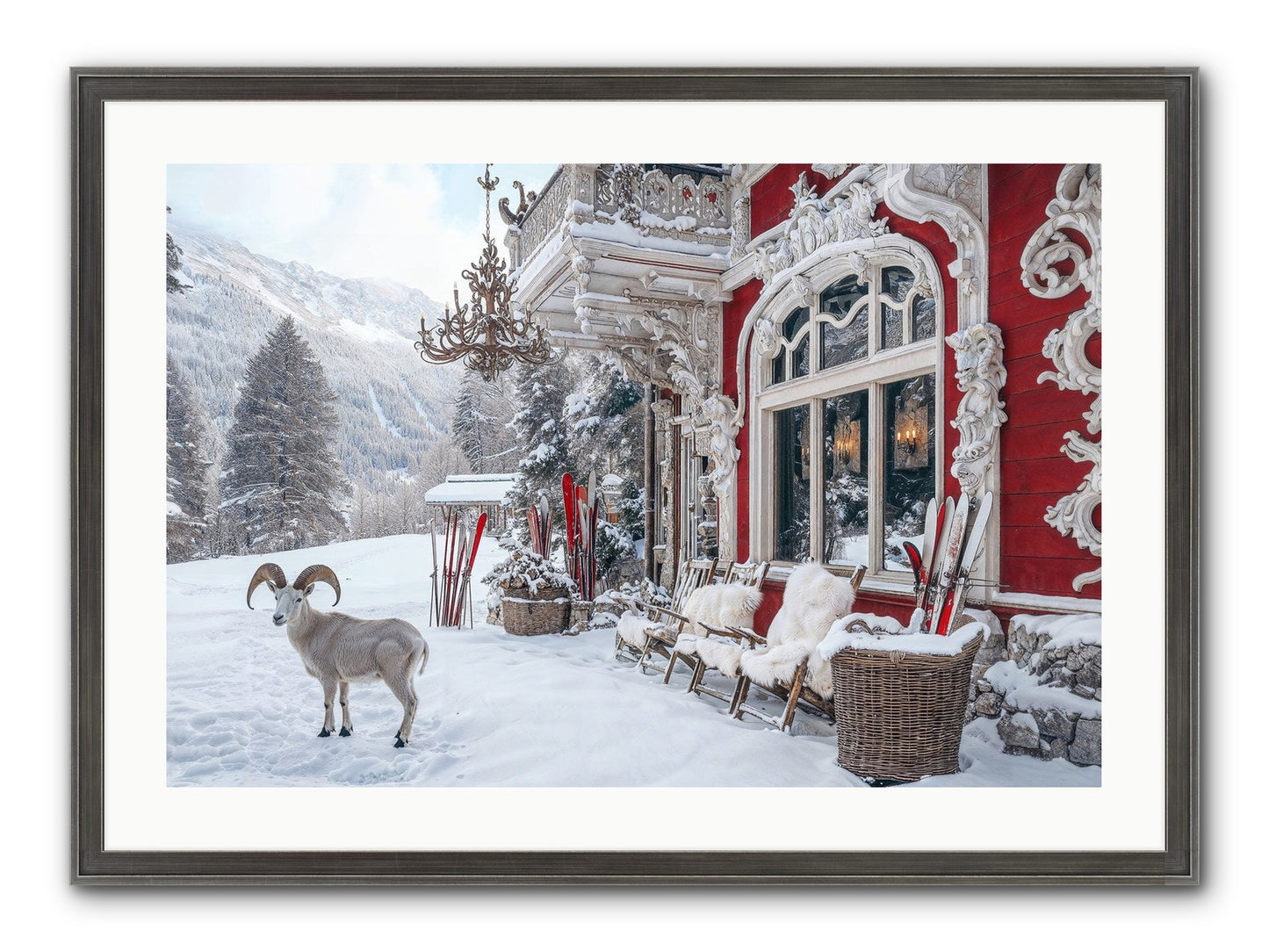 Schnitzel & Sherry Chalet No.2 Framed Print - Slimwoods Black/Silver 30x20