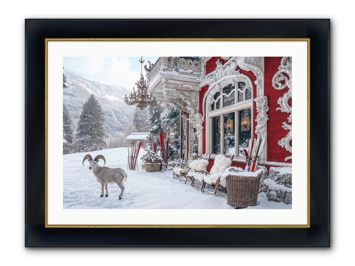 Schnitzel & Sherry Chalet No.2 Framed Print - Wide Black w/Gold 30x20