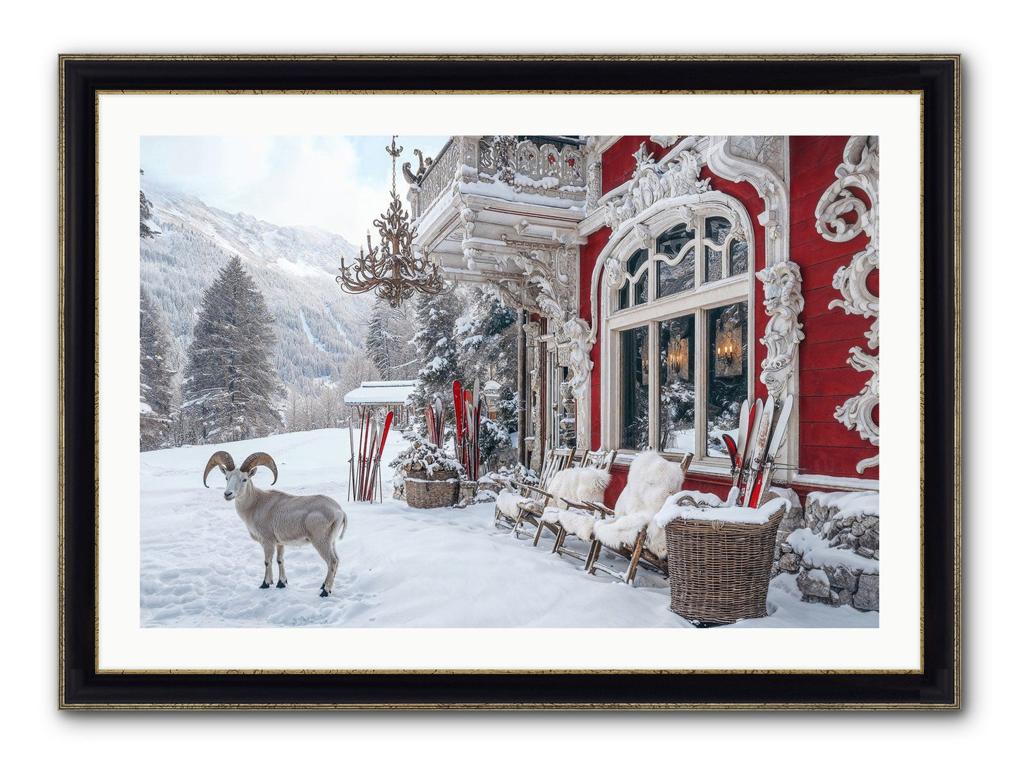 Schnitzel & Sherry Chalet No.2 Framed Print - Black & Gold 36x24