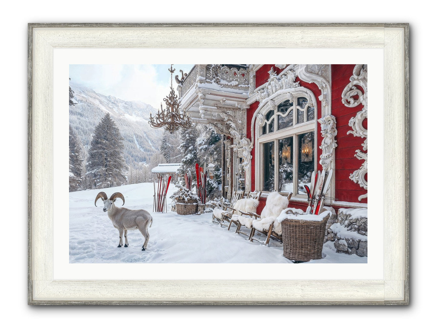 Schnitzel & Sherry Chalet No.2 Framed Print - Driftwood White 36x24